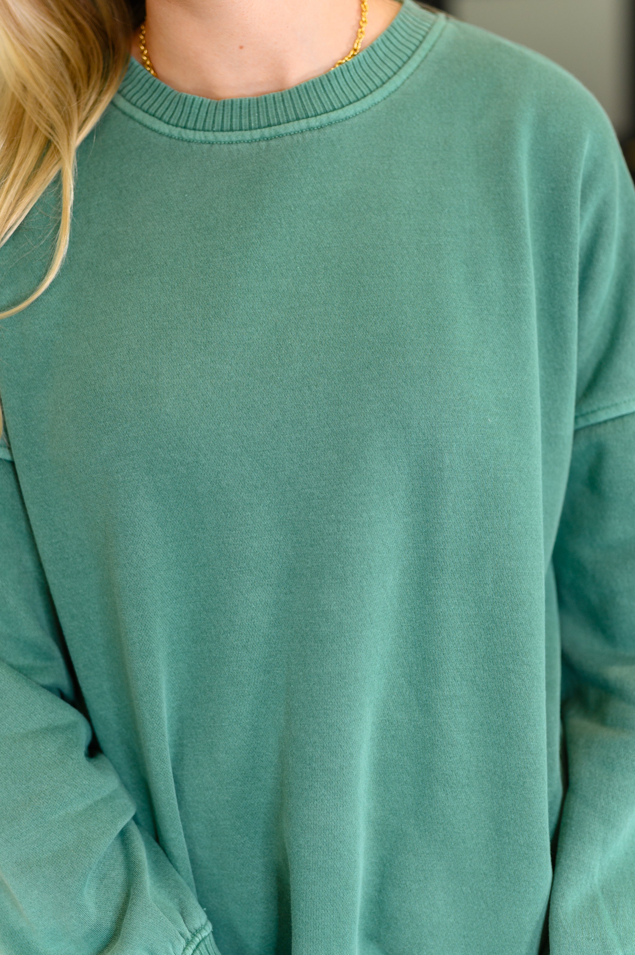 Talk Cozy to Me Stepped Hem Pullover in Dark Green Womens Ave Shops- Tilden Co.