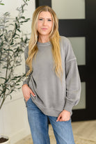 Talk Cozy to Me Stepped Hem Pullover in Sleet Womens Ave Shops- Tilden Co.
