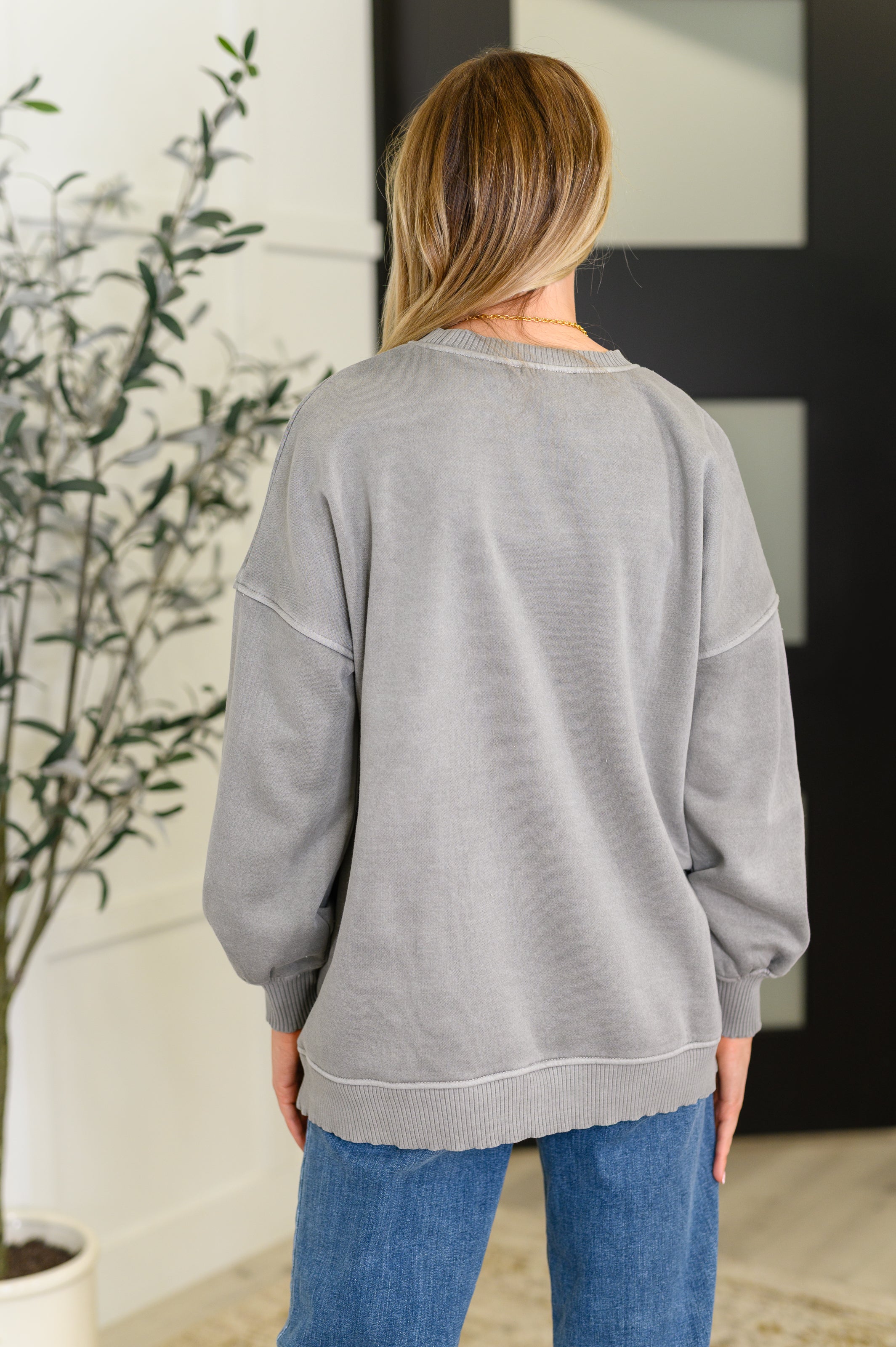 Talk Cozy to Me Stepped Hem Pullover in Sleet Womens Ave Shops- Tilden Co.