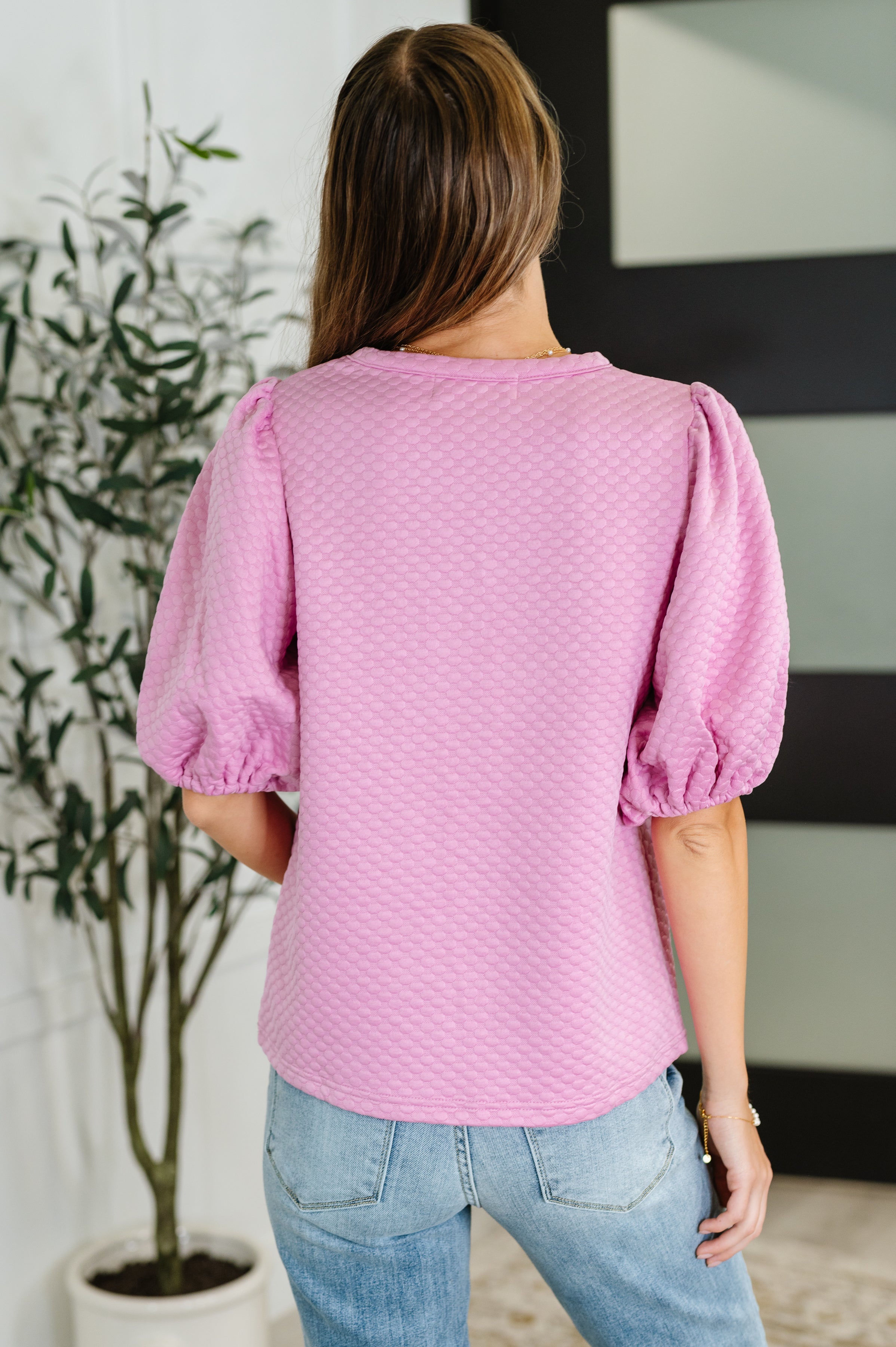 Textured Balloon Sleeve Blouse in Pink Womens Ave Shops- Tilden Co.