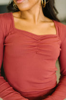The Girls are Back in Town Long Sleeve Top in Burgundy Womens Ave Shops- Tilden Co.