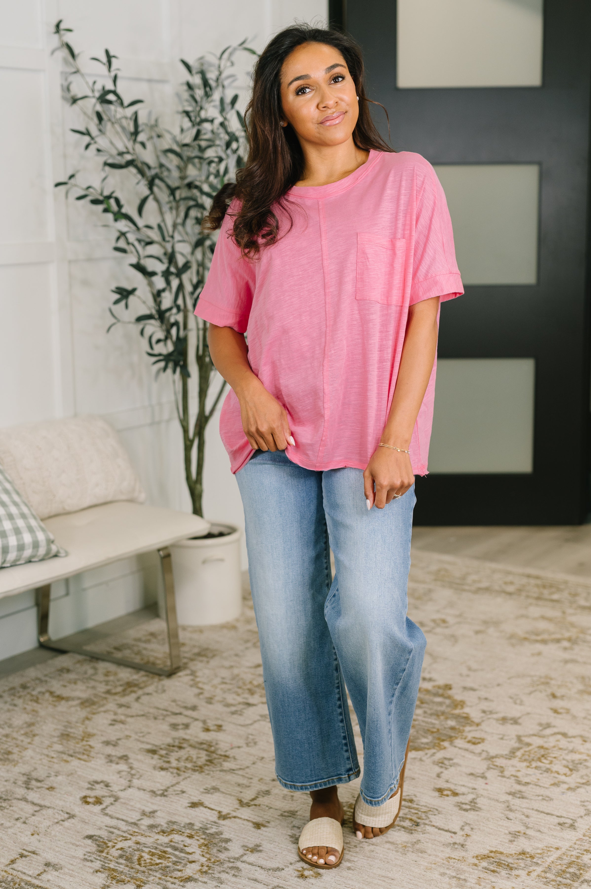 The Layback Relaxed Basic Tee in Pink Womens Ave Shops- Tilden Co.