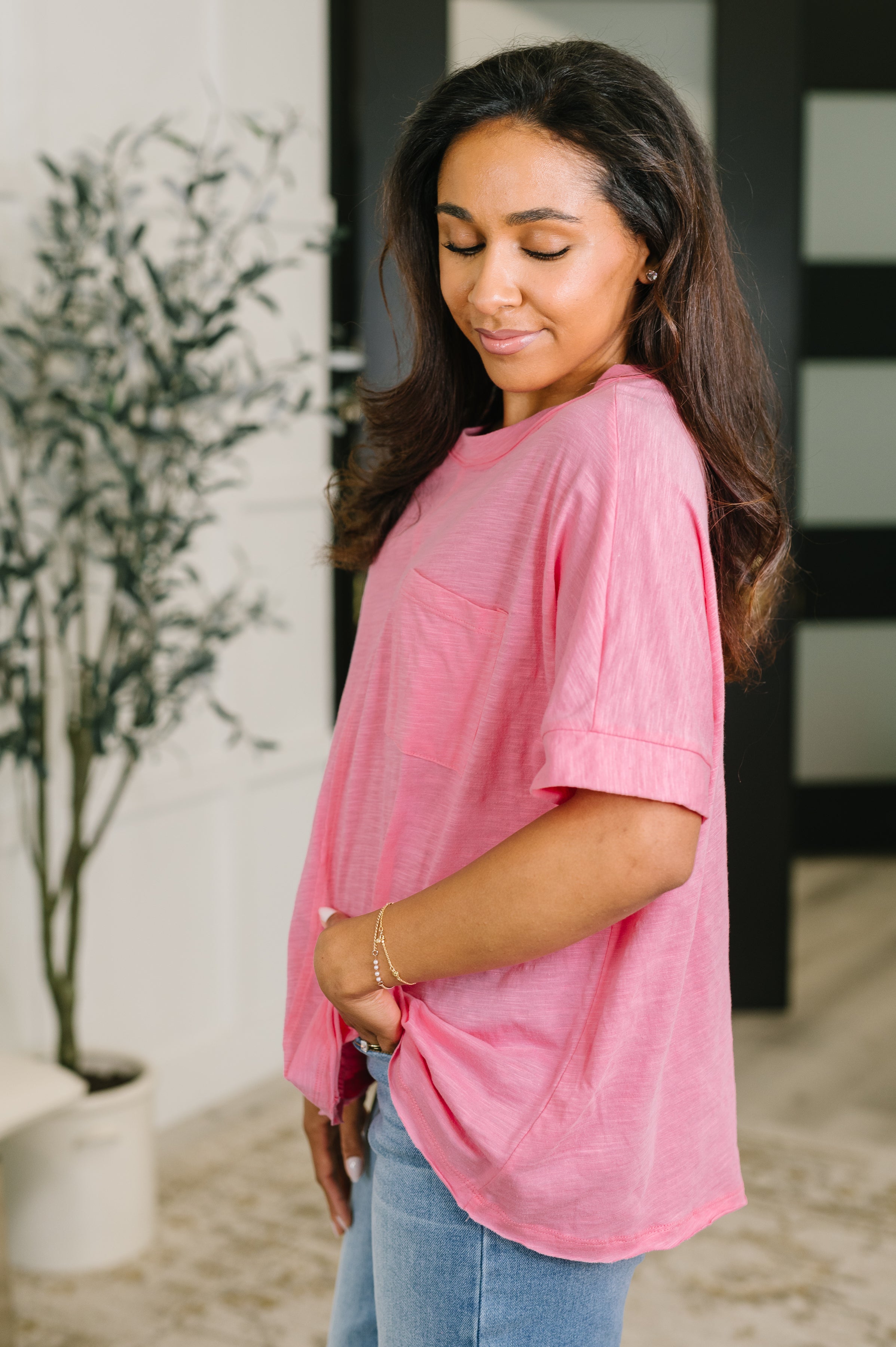 The Layback Relaxed Basic Tee in Pink Womens Ave Shops- Tilden Co.