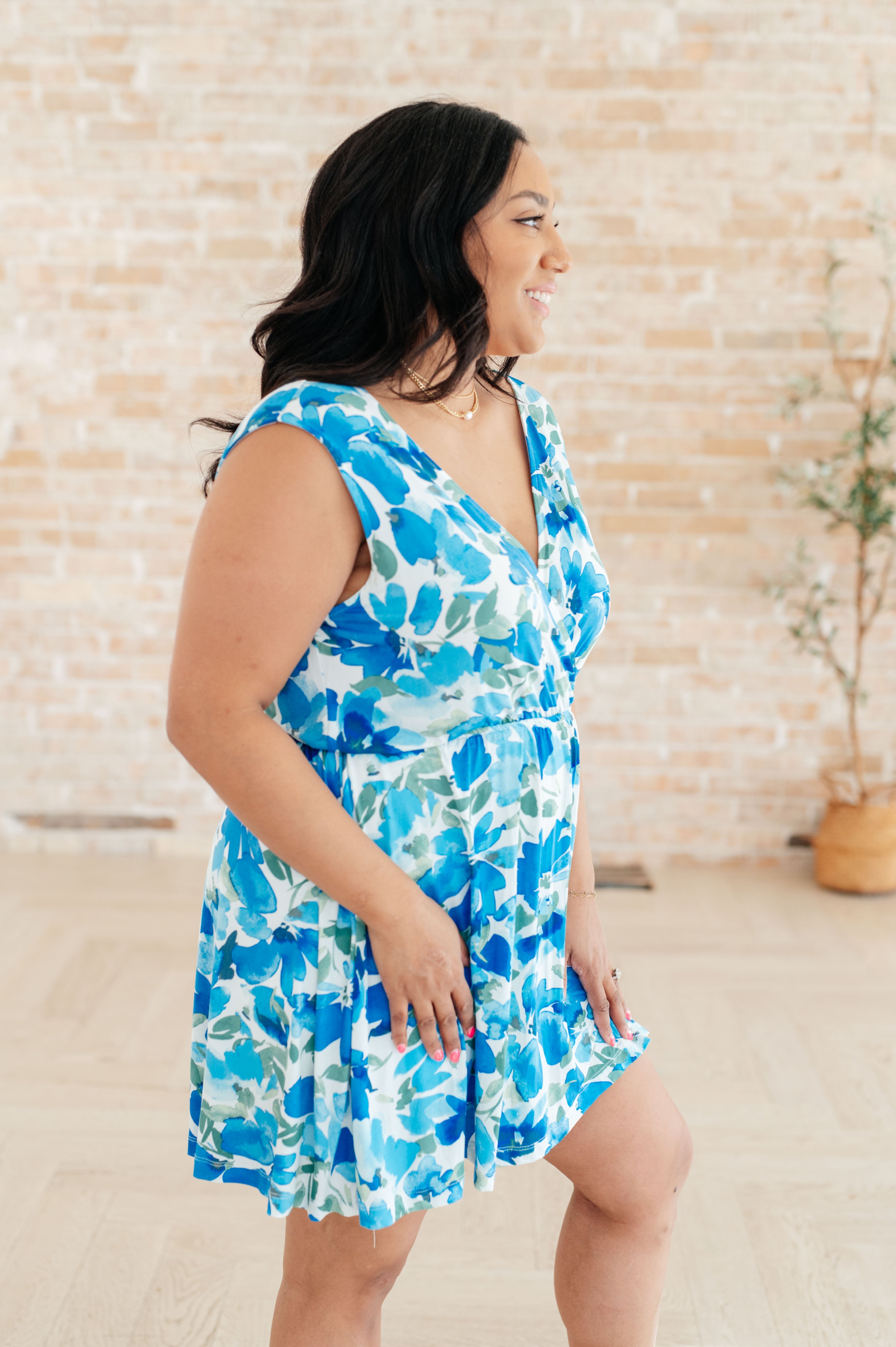 The Sun's Been Quite Kind V-Neck Dress in Blue Dresses Ave Shops- Tilden Co.