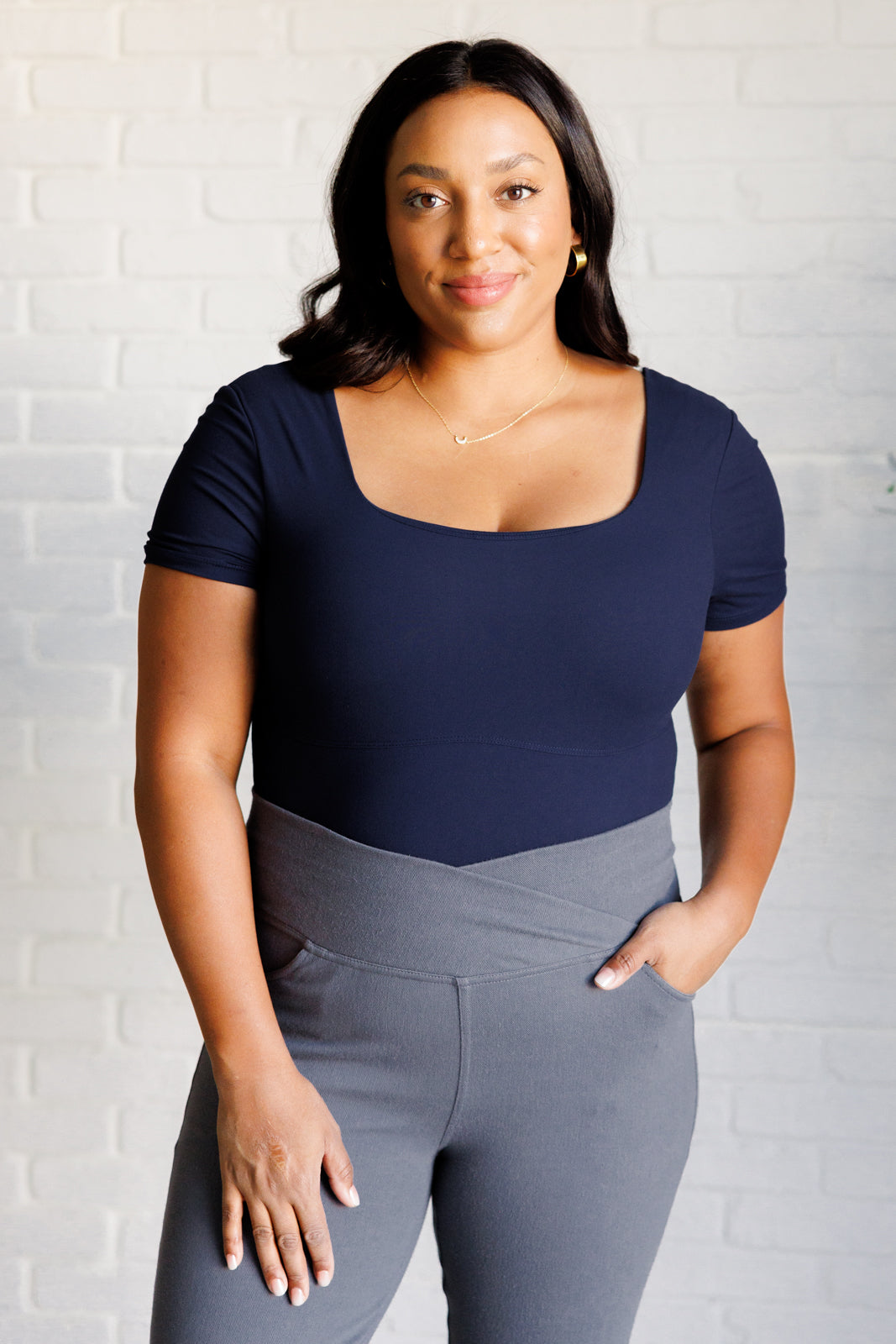 They're Not Like Us Square Neck Bodysuit in Navy    Tops Ave Shops- Tilden Co.