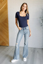 Caroline Mid Rise Control Top Distressed Flare Jeans    Womens Ave Shops- Tilden Co.