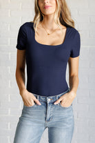 They're Not Like Us Square Neck Bodysuit in Navy    Tops Ave Shops- Tilden Co.