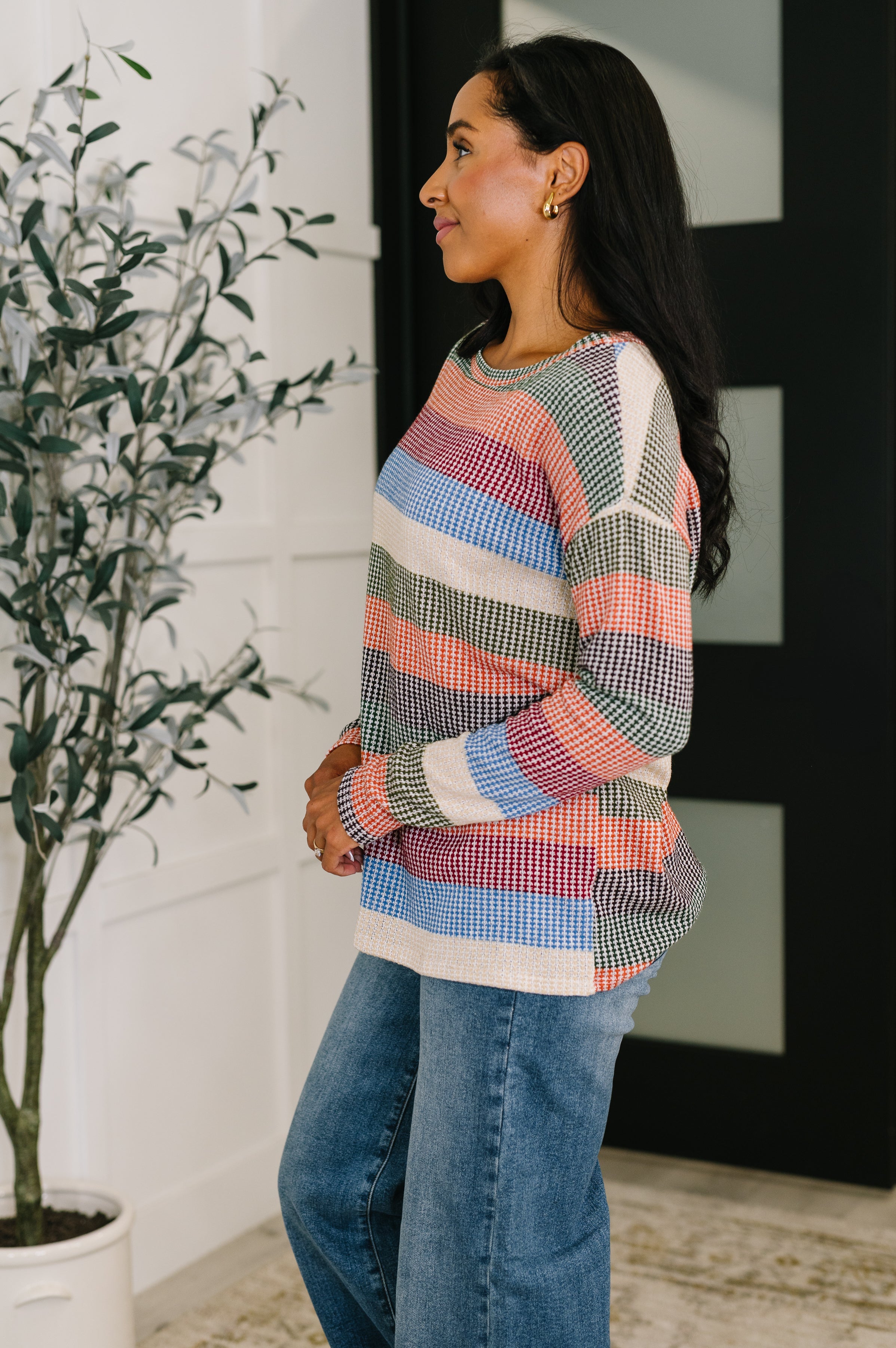 To Be Determined Drop Shoulder Top in Rust, Olive and Blue Womens Ave Shops- Tilden Co.