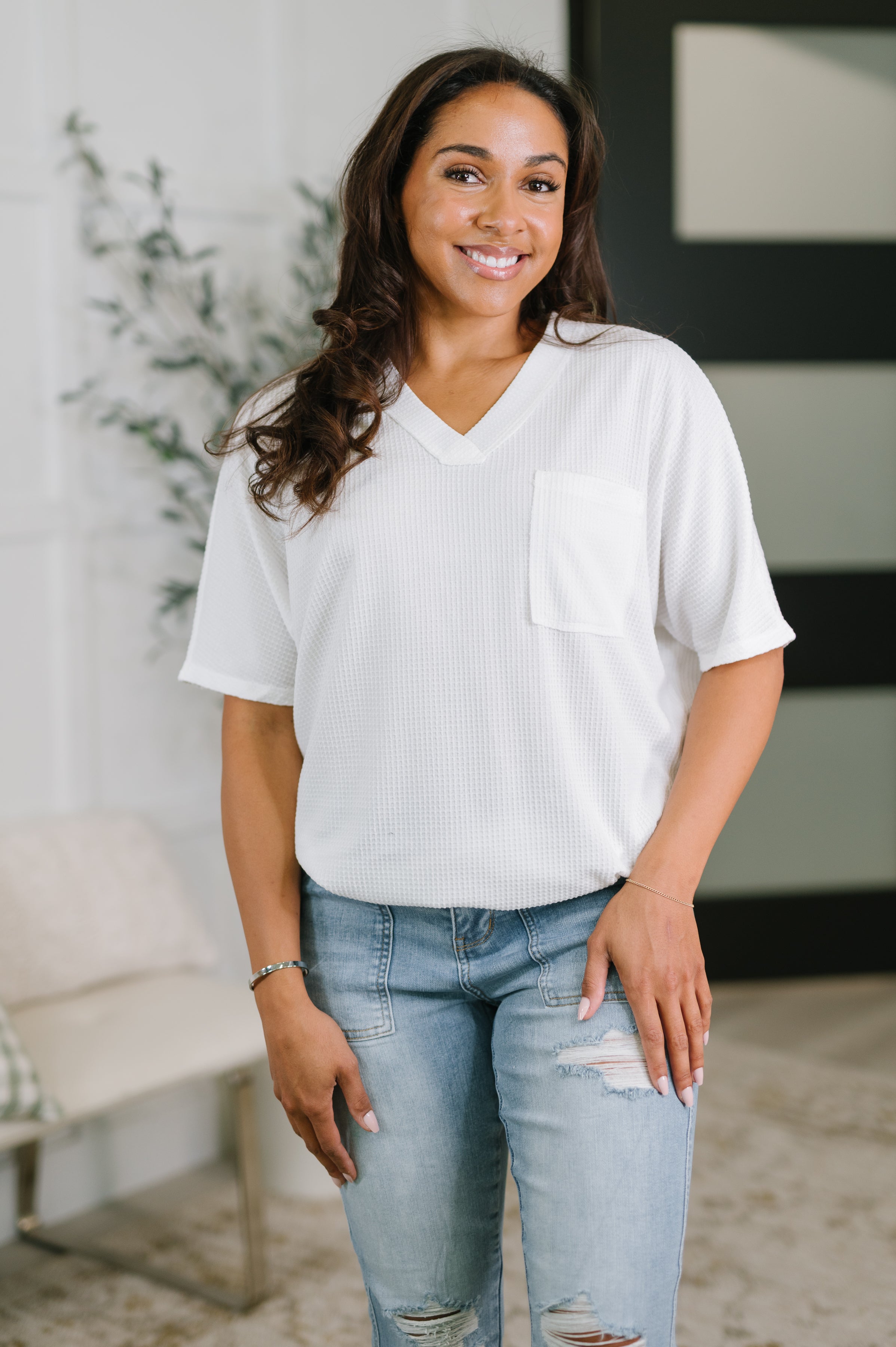 Together We're Unlimited Basic V-Neck Tee in Ivory Womens Ave Shops- Tilden Co.