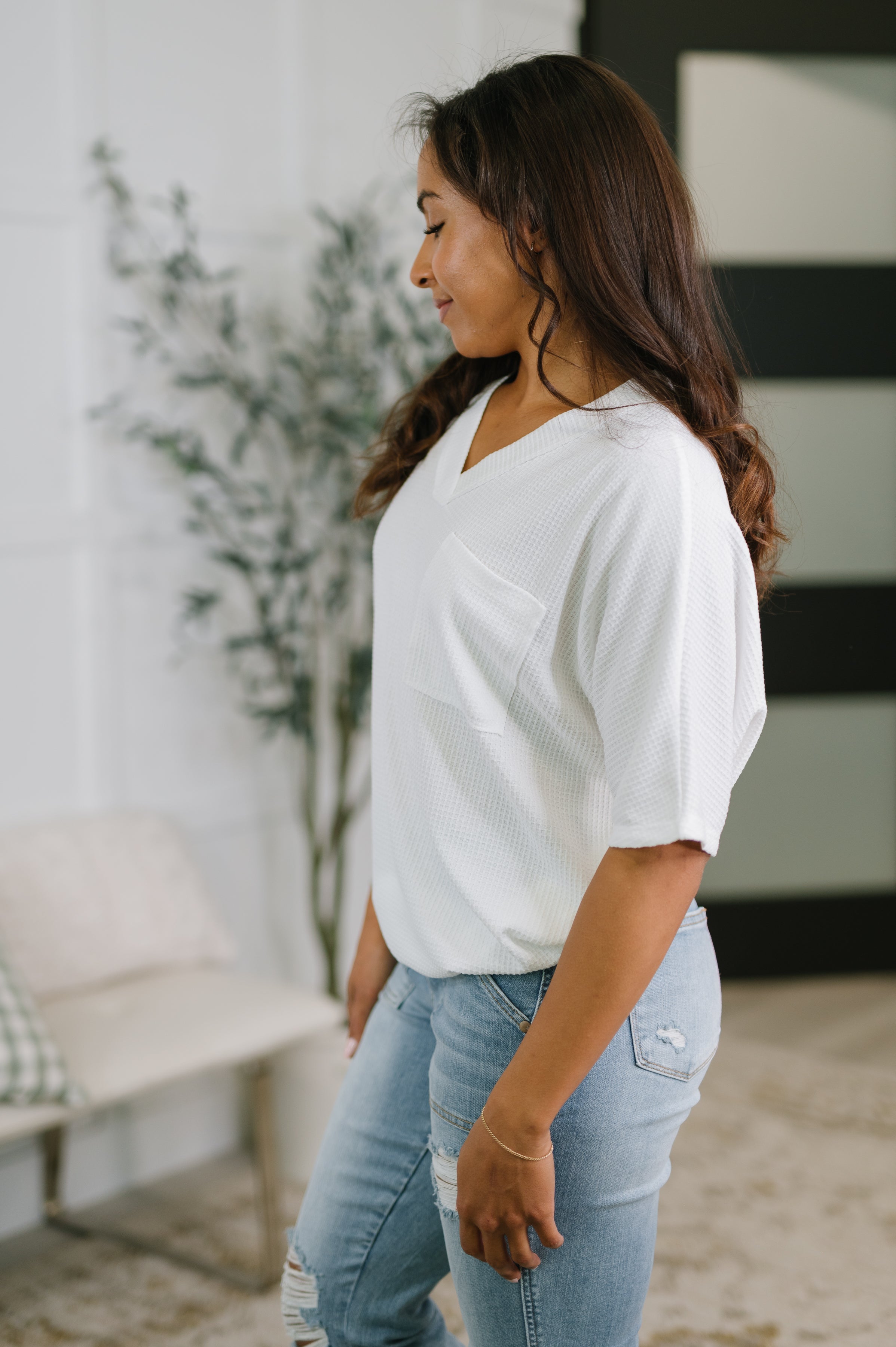 Together We're Unlimited Basic V-Neck Tee in Ivory Womens Ave Shops- Tilden Co.