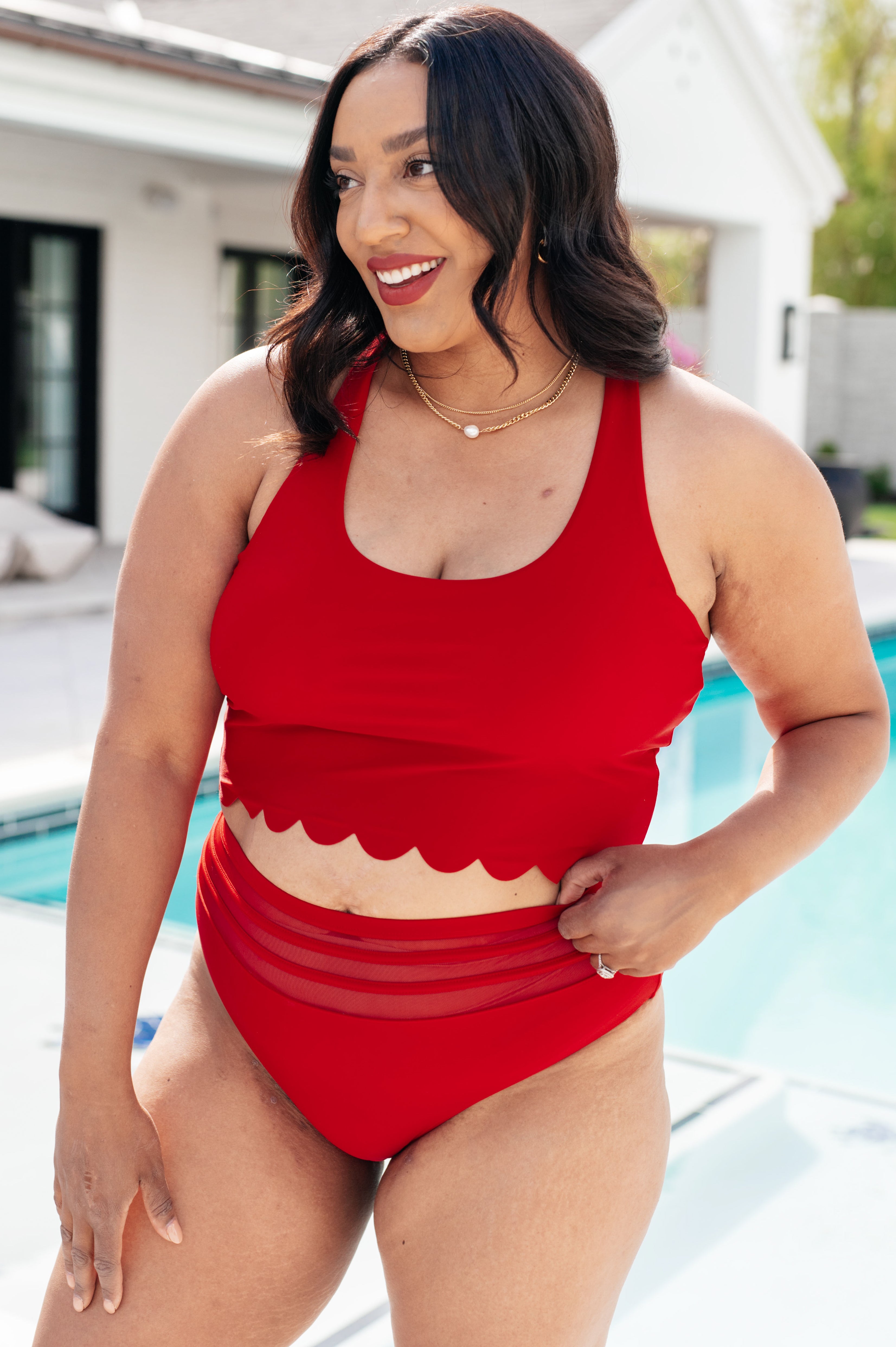 Tonga Scalloped High Waisted Swim Bottoms Swimwear Ave Shops- Tilden Co.