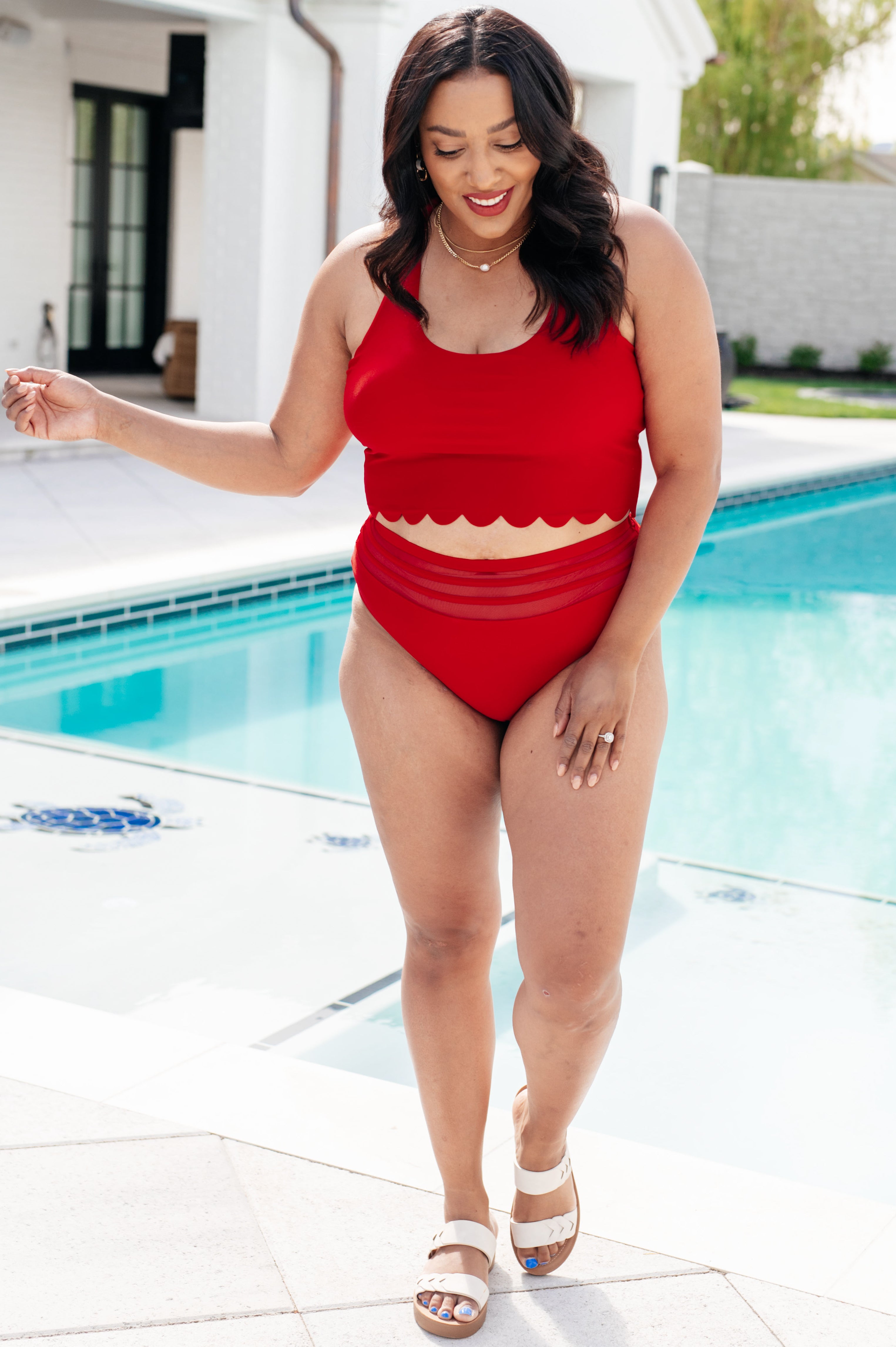 Tonga Scalloped High Waisted Swim Bottoms Swimwear Ave Shops- Tilden Co.
