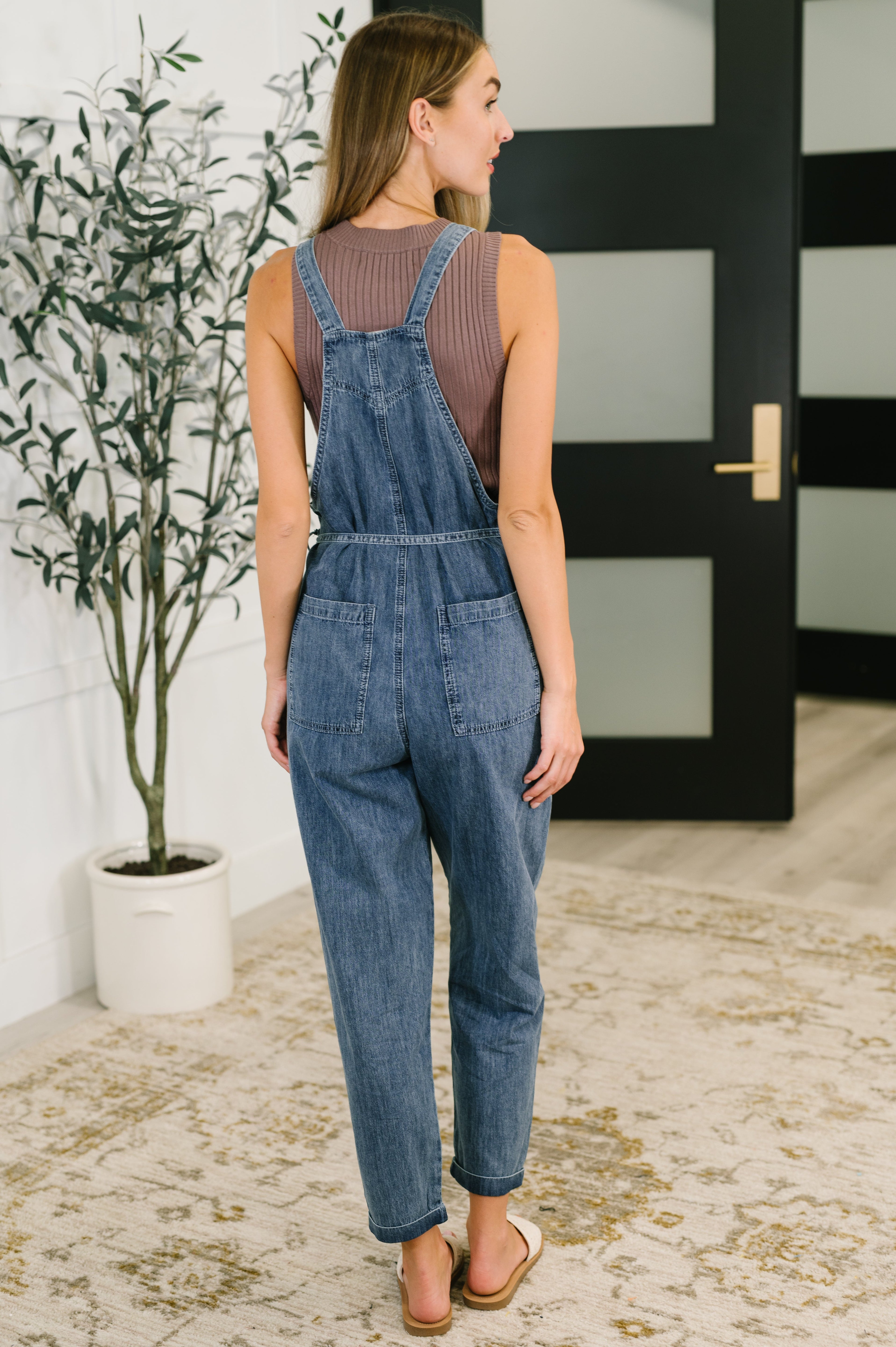 Too Cute to Compute Waist Tie Overalls in Dark Blue Womens Ave Shops- Tilden Co.