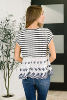 Too Sweet to Share Scalloped Hem Blouse in Ivory and Navy Womens Ave Shops- Tilden Co.