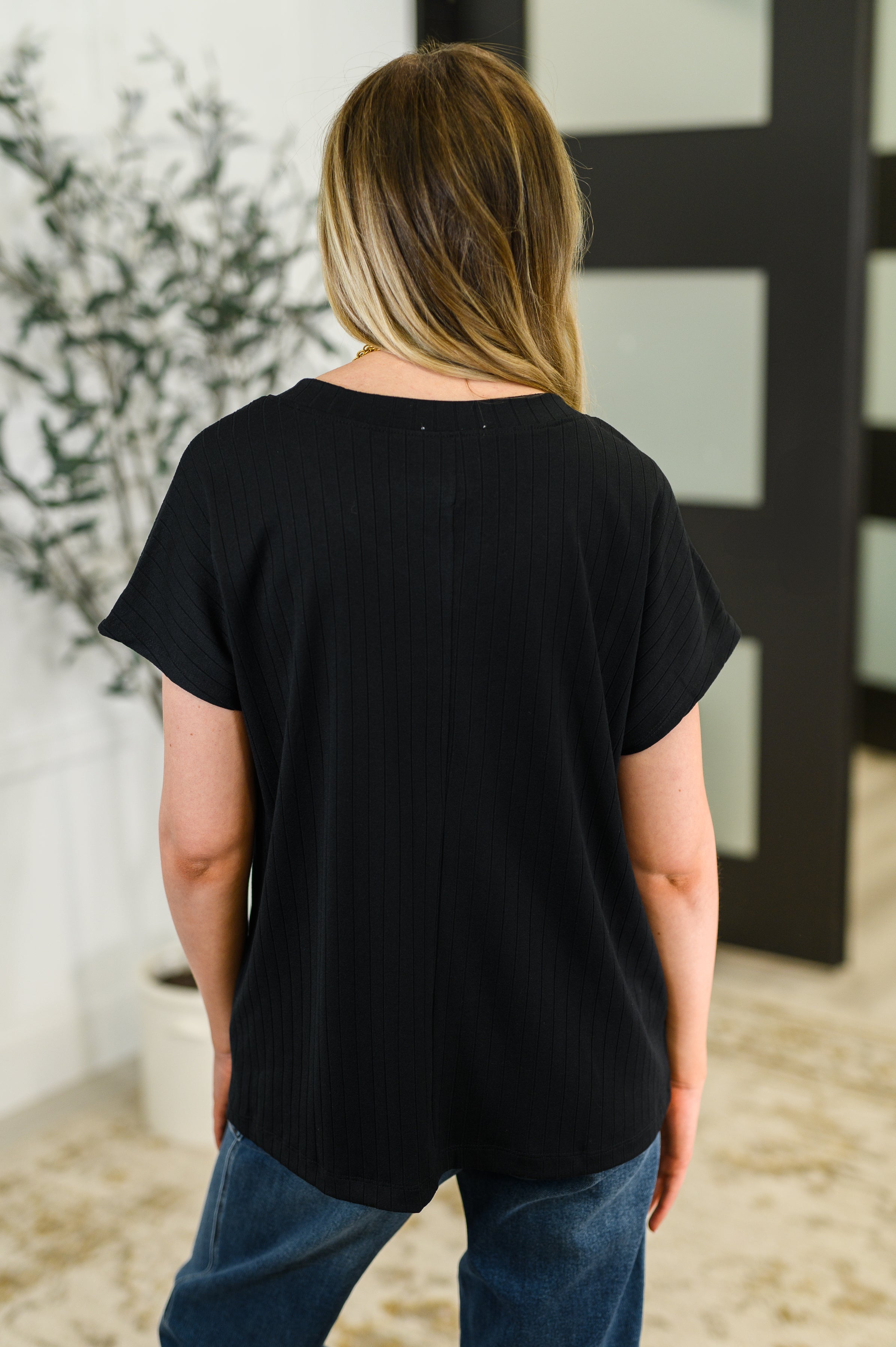 Top Shelf Basic V-Neck Ribbed Tee in Black Womens Ave Shops- Tilden Co.