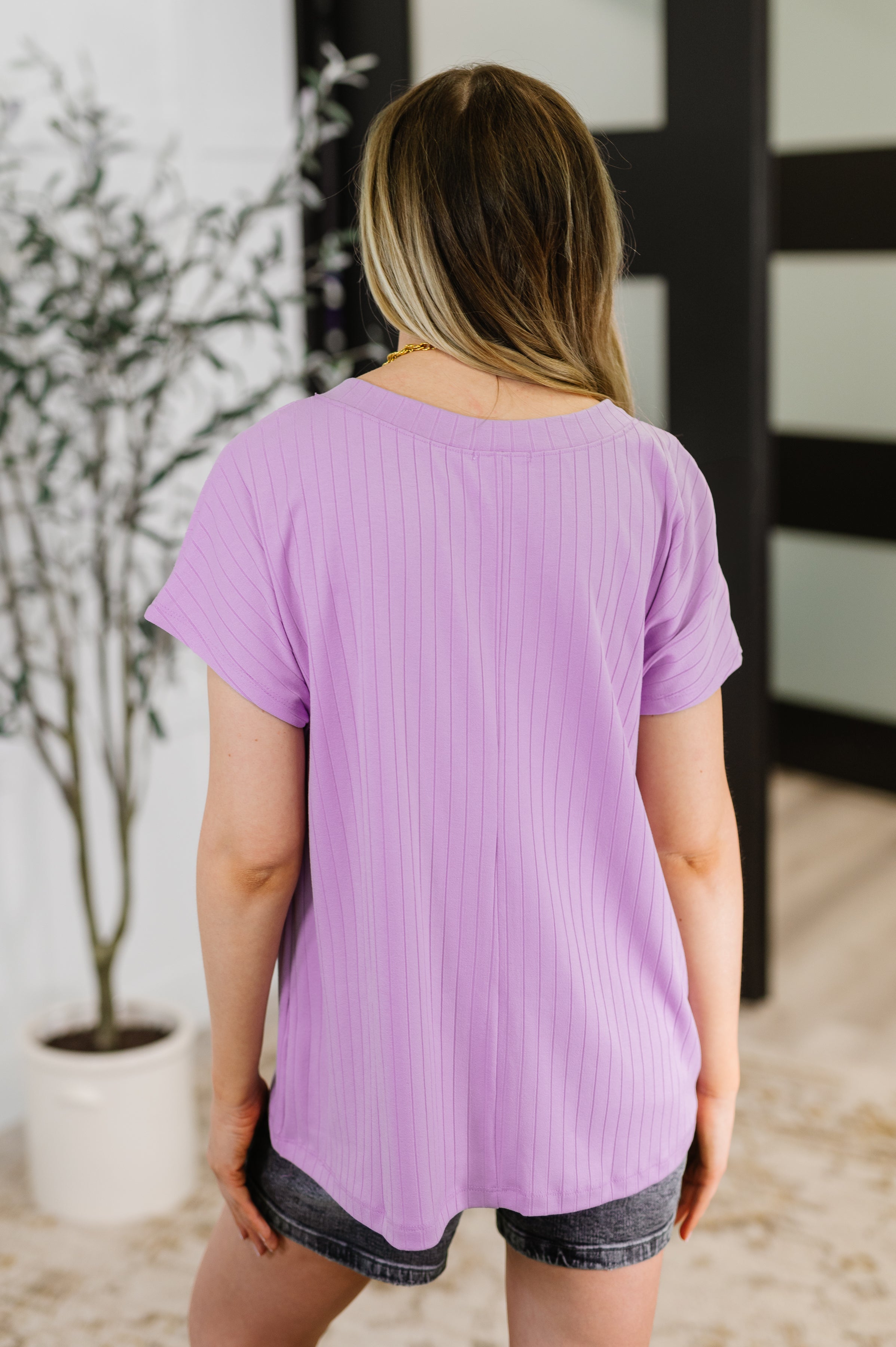 Top Shelf Basic V-Neck Ribbed Tee in Lavender Womens Ave Shops- Tilden Co.