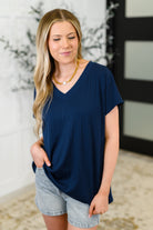 Top Shelf Basic V-Neck Ribbed Tee in Navy Womens Ave Shops- Tilden Co.