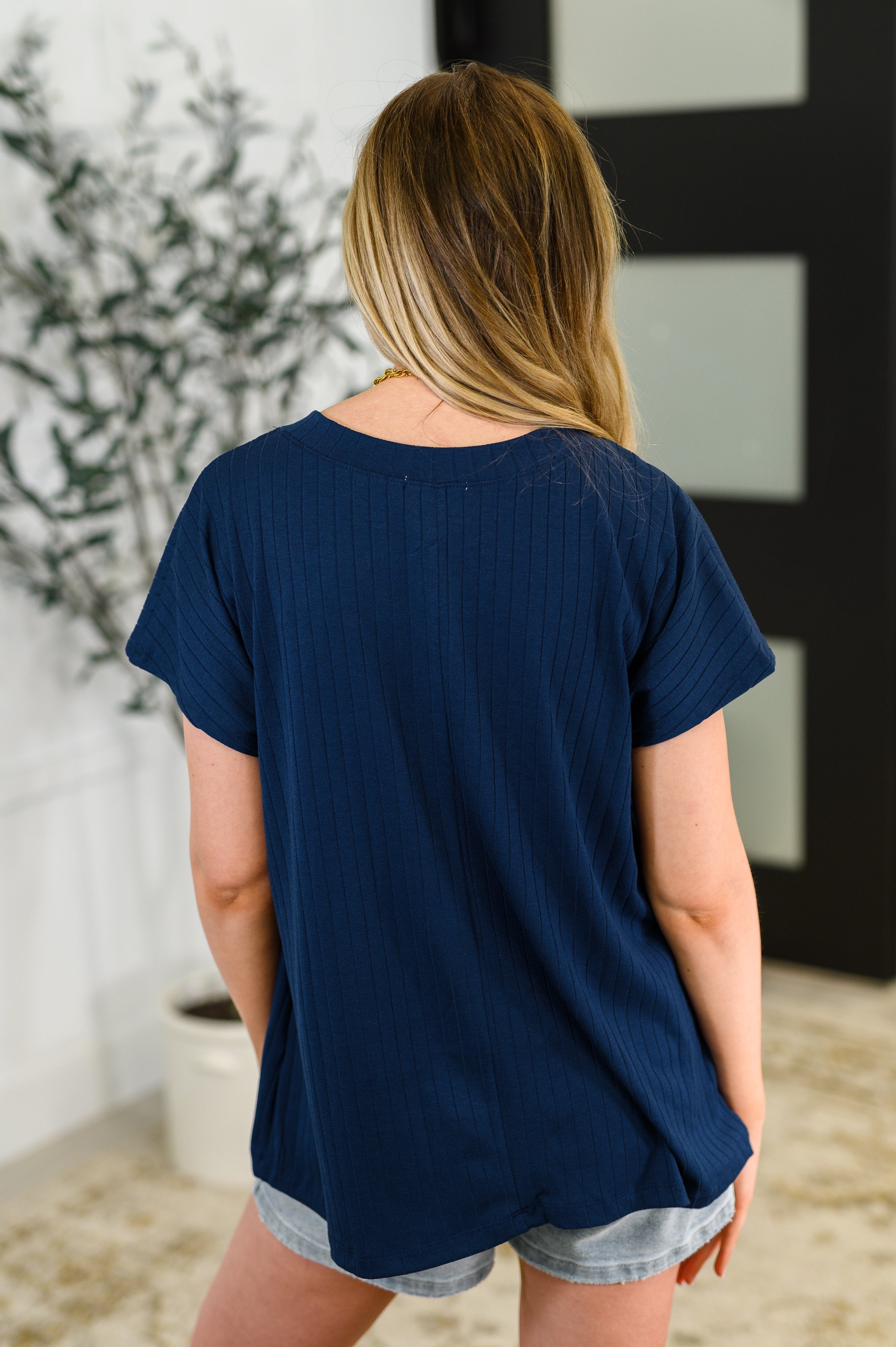 Top Shelf Basic V-Neck Ribbed Tee in Navy Womens Ave Shops- Tilden Co.