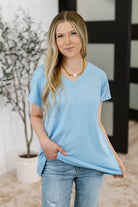 Top Shelf Basic V-Neck Ribbed Tee in Sky Blue Womens Ave Shops- Tilden Co.