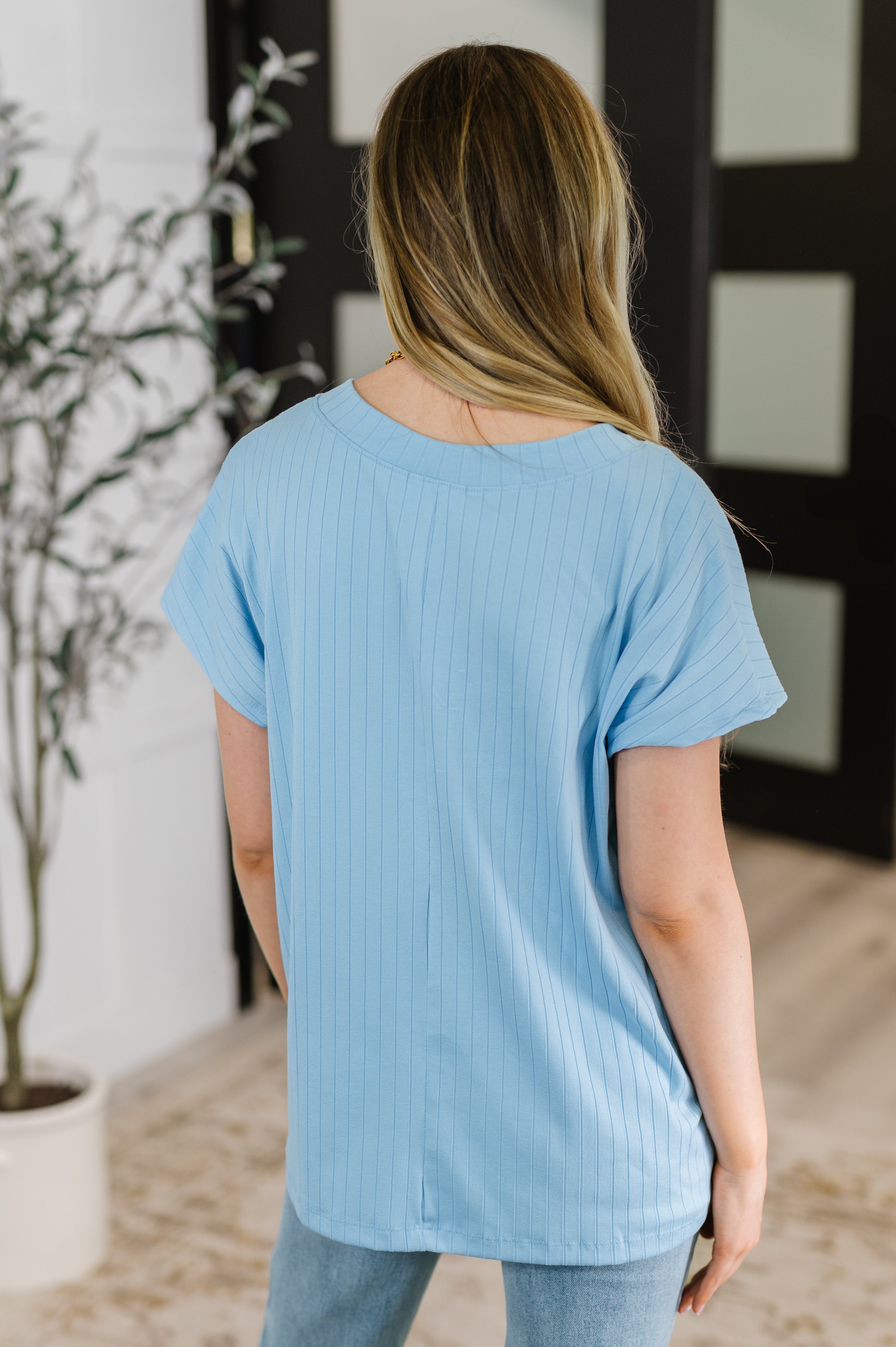 Top Shelf Basic V-Neck Ribbed Tee in Sky Blue Womens Ave Shops- Tilden Co.