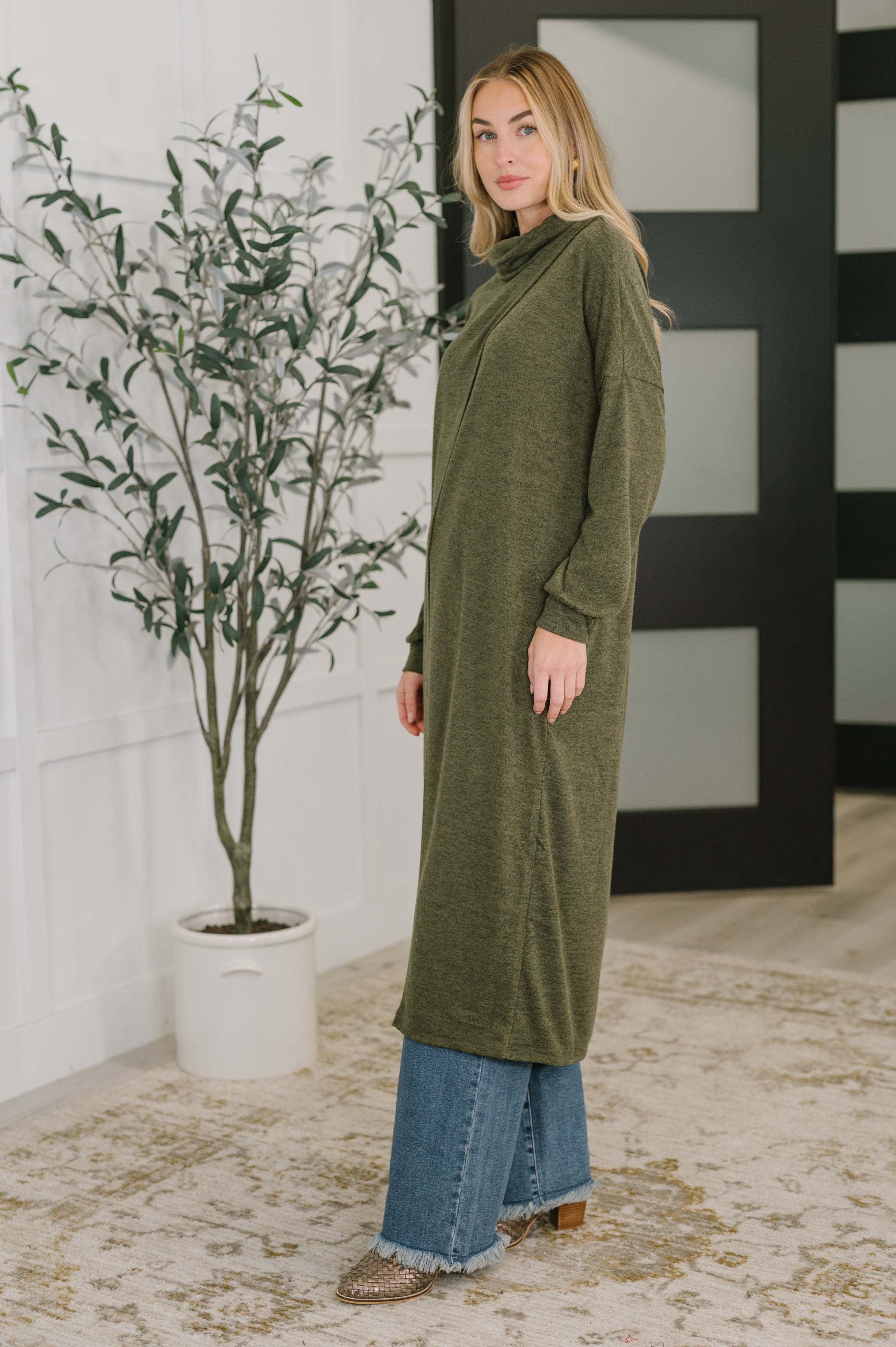 Travel City Scape Turtle Neck Tunic in Olive Womens Ave Shops- Tilden Co.