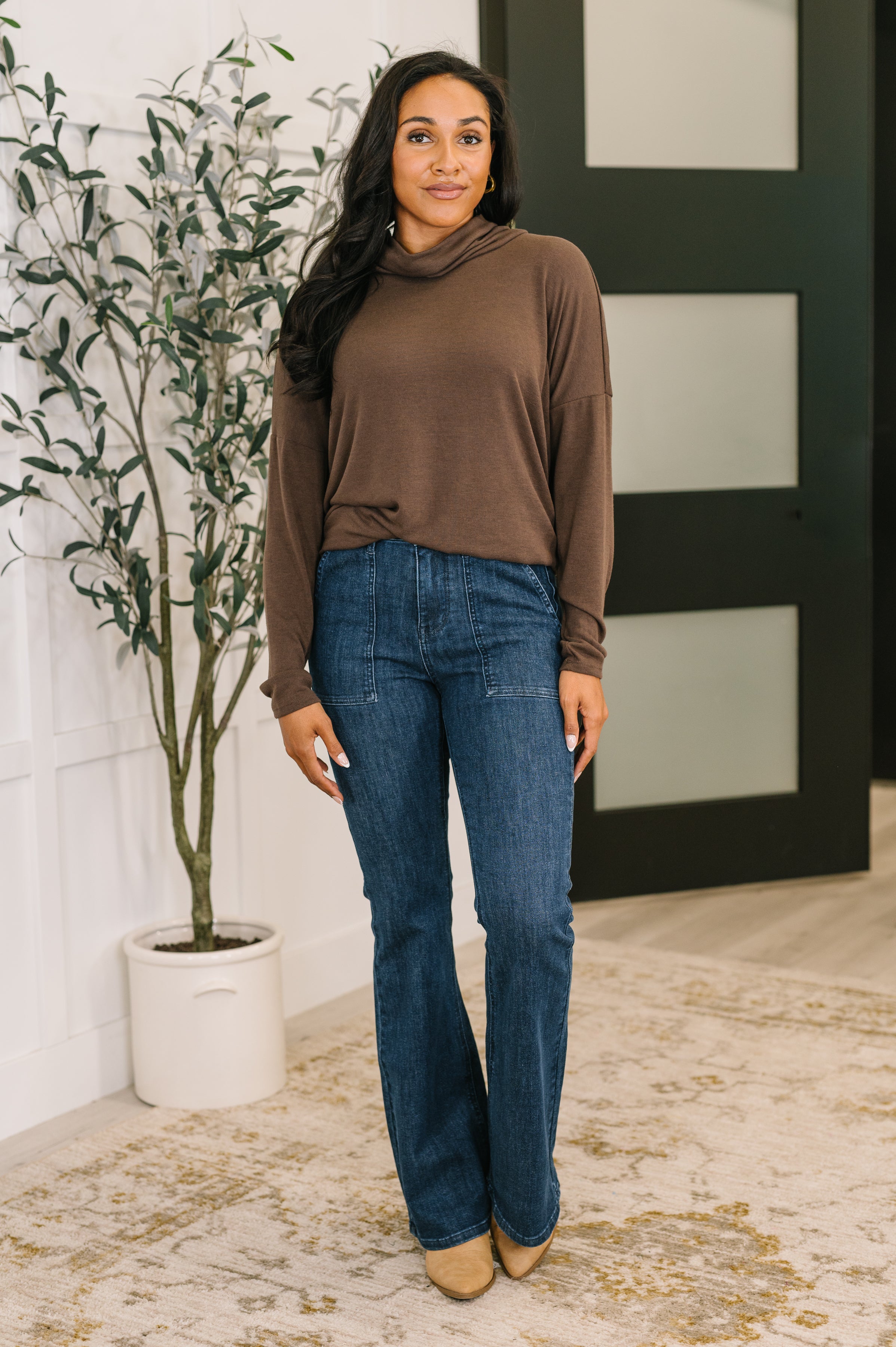 Travel Destination Cowl Neck Pullover in Chocolate Womens Ave Shops- Tilden Co.