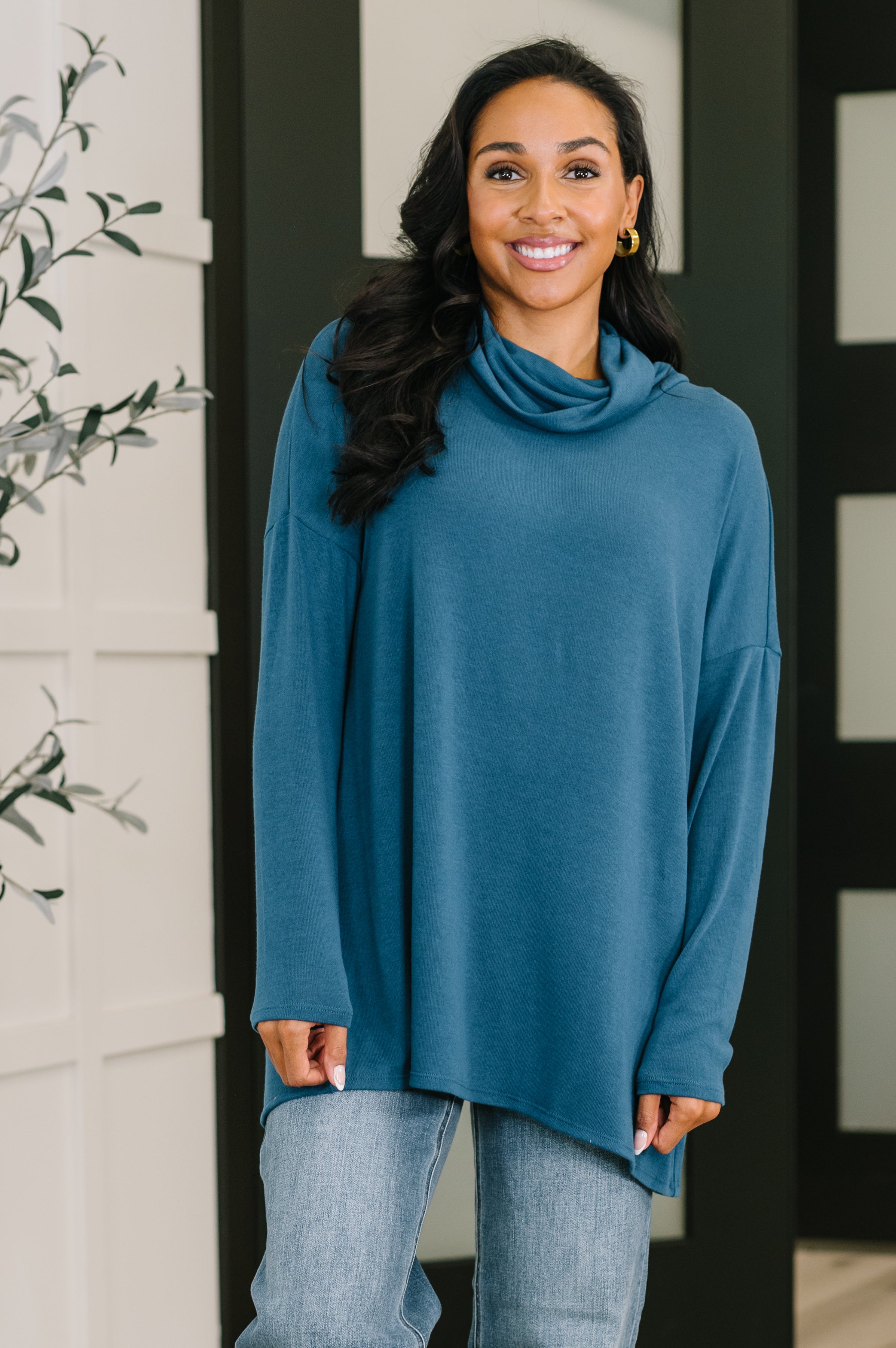 Travel Destination Cowl Neck Pullover in Dark Teal Womens Ave Shops- Tilden Co.
