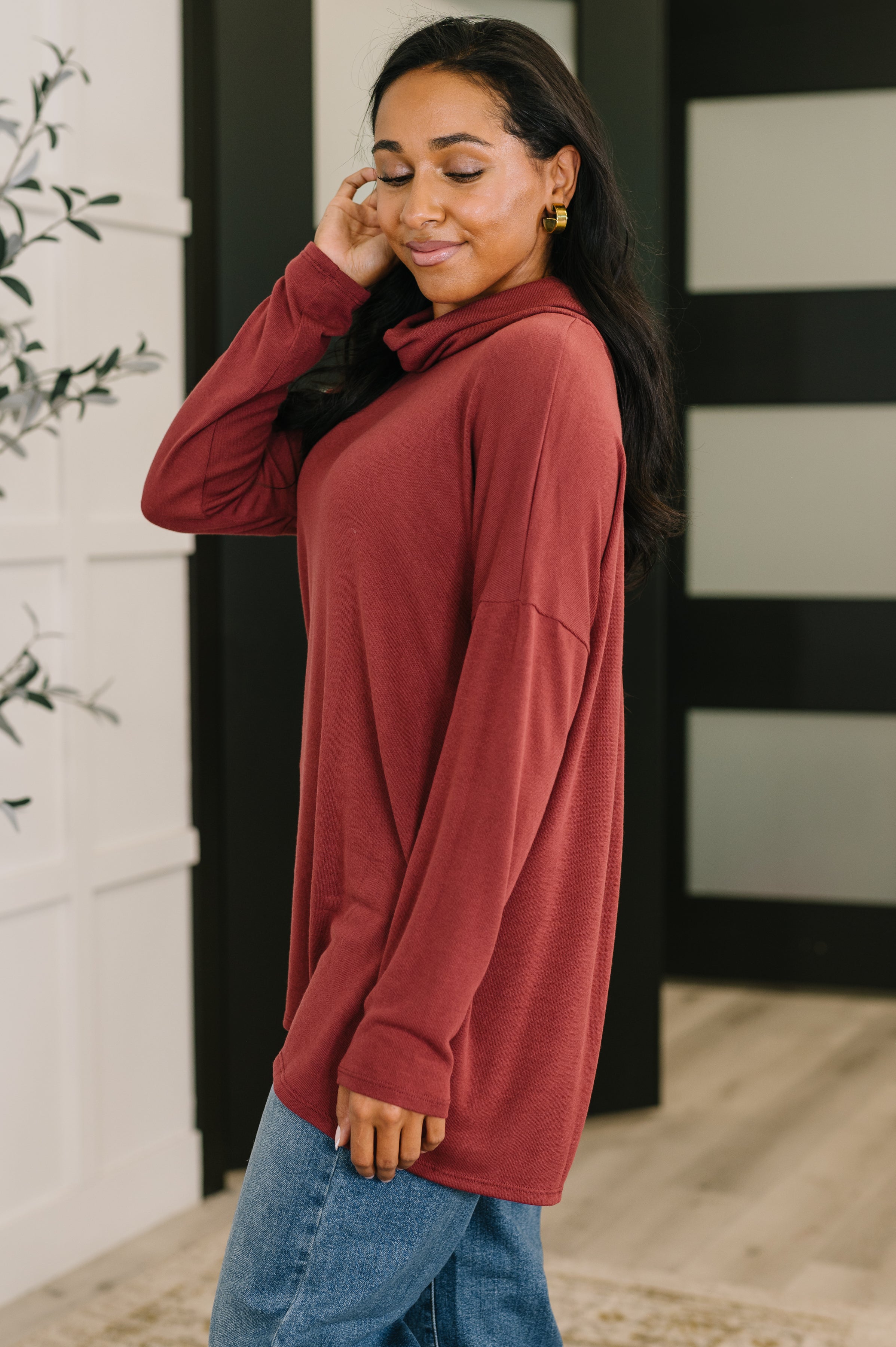 Travel Destination Cowl Neck Pullover in Wine Womens Ave Shops- Tilden Co.
