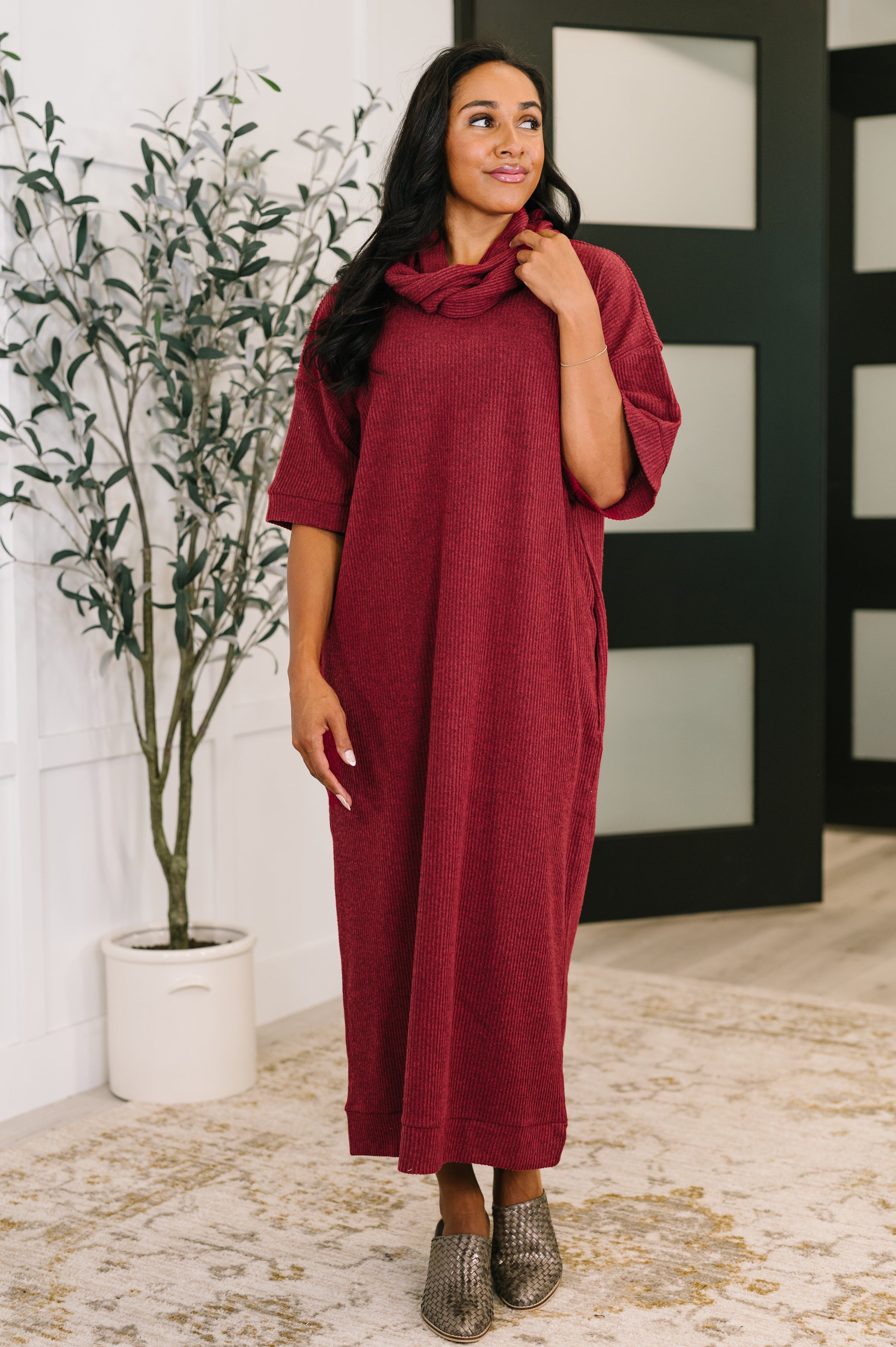 Travel Envy Ribbed Knit Dress in Wine Womens Ave Shops- Tilden Co.
