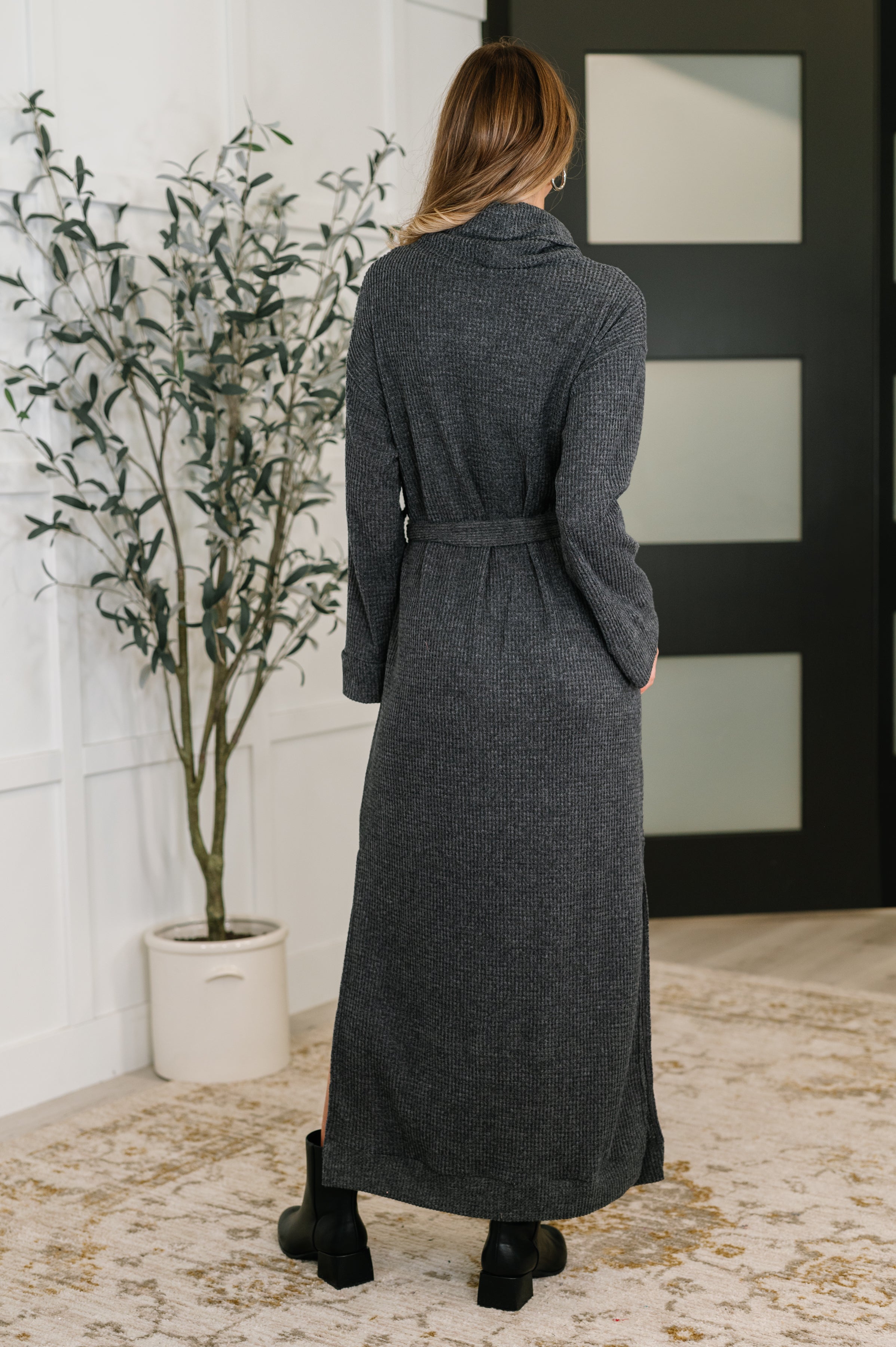 Travel Plush Knit Dress in Charcoal Womens Ave Shops- Tilden Co.