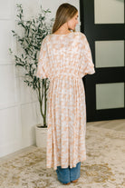 Tropical Print Gauze Kimono with Elastic Waist Tie in Milk Tea Womens Ave Shops- Tilden Co.