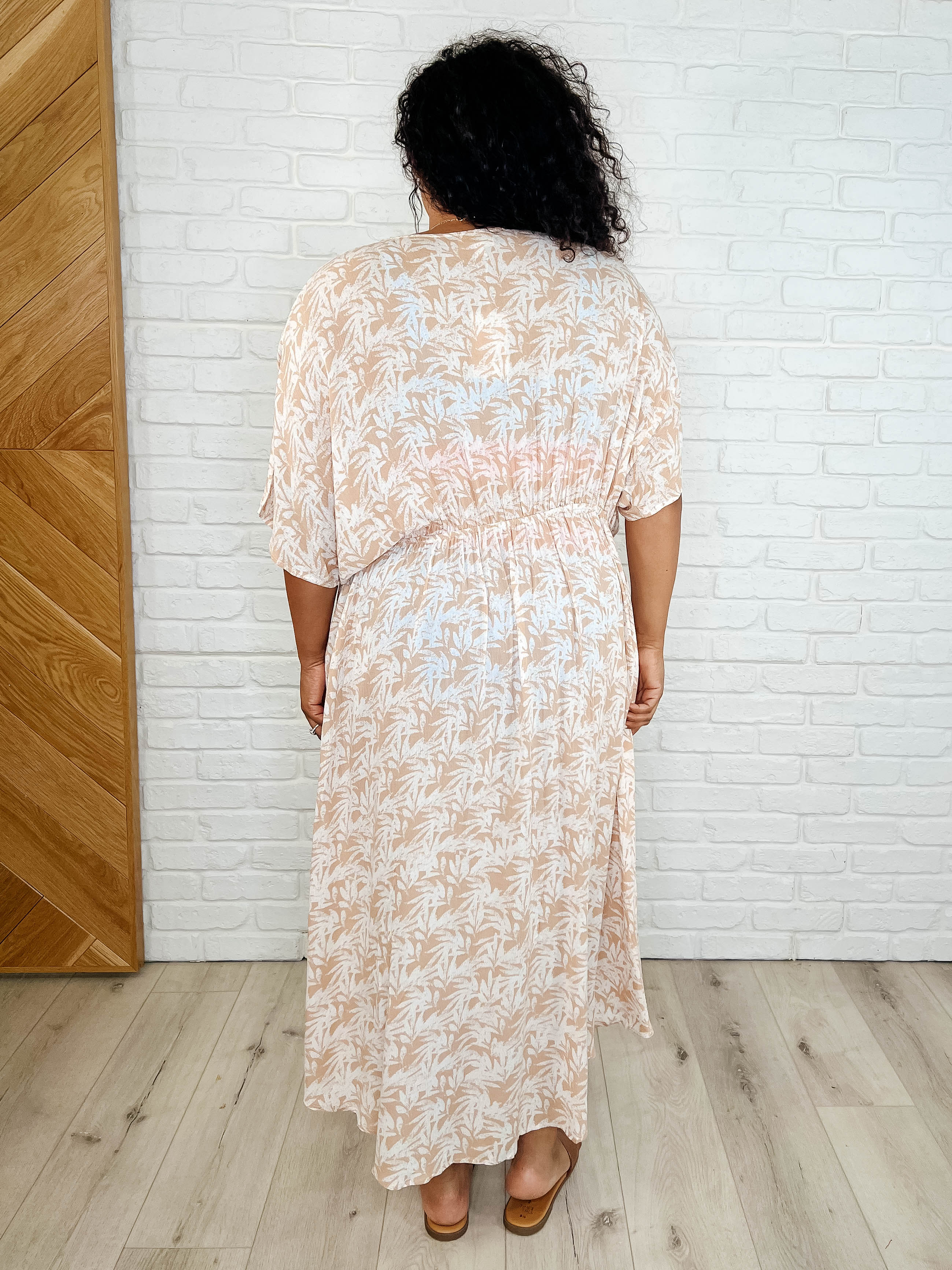 Tropical Print Gauze Kimono with Elastic Waist Tie in Milk Tea Womens Ave Shops- Tilden Co.