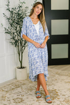 Tropical Print Gauze Kimono with Elastic Waist Tie in Periwinkle Womens Ave Shops- Tilden Co.