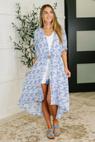 Tropical Print Gauze Kimono with Elastic Waist Tie in Periwinkle Womens Ave Shops- Tilden Co.
