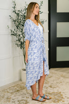 Tropical Print Gauze Kimono with Elastic Waist Tie in Periwinkle Womens Ave Shops- Tilden Co.