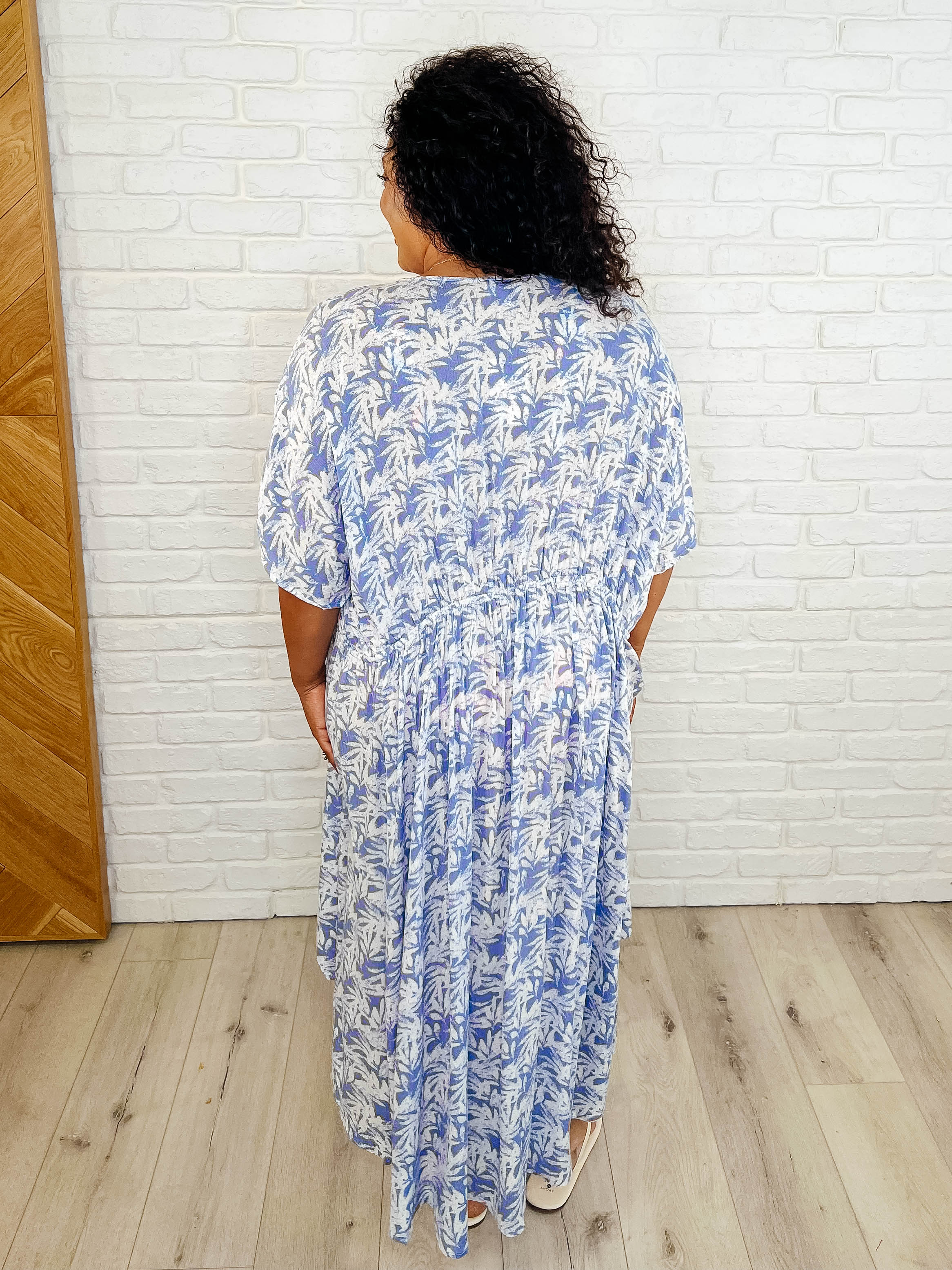 Tropical Print Gauze Kimono with Elastic Waist Tie in Periwinkle Womens Ave Shops- Tilden Co.