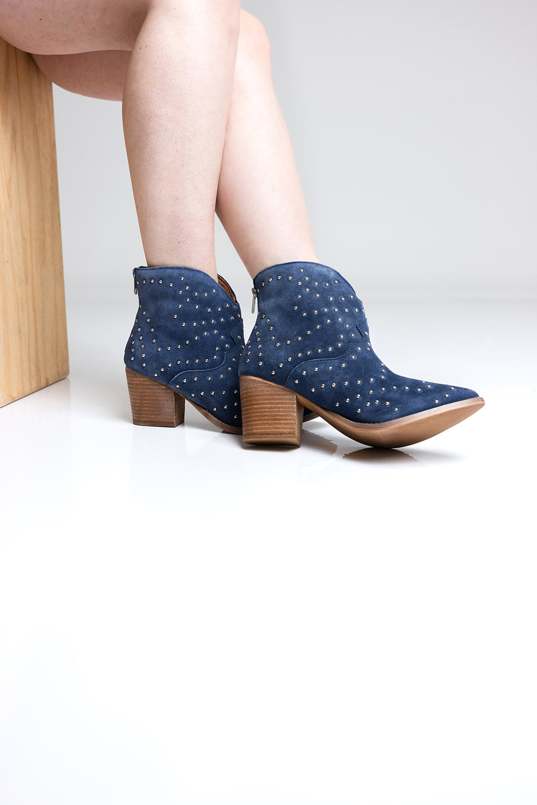 Twilight Studded Heeled Ankle Boot in Denim    Shoes Ave Shops- Tilden Co.