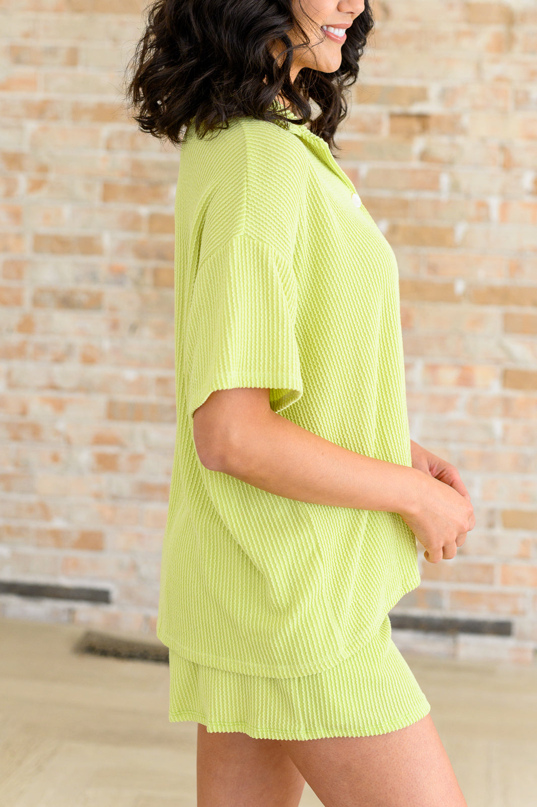 Two's Company Ribbed Button Down Blouse Ave Shops- Tilden Co.