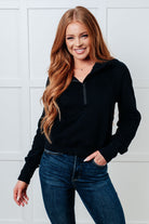 Under Her Spell Half Zip Pullover in Black Tops Ave Shops- Tilden Co.