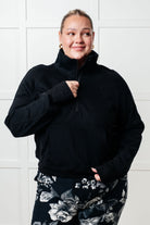 Under Her Spell Half Zip Pullover in Black Tops Ave Shops- Tilden Co.