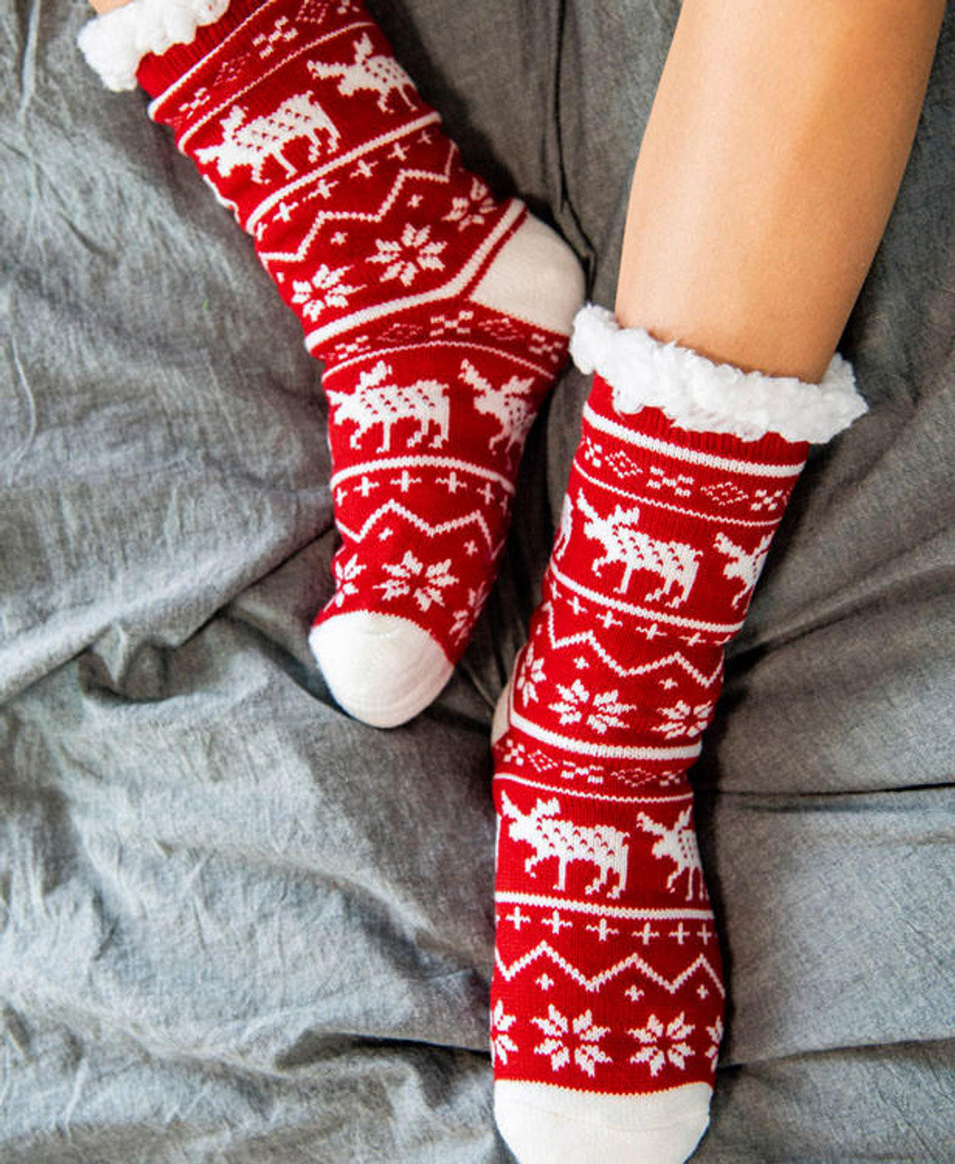 Nordic Moose Plush Sock Crew Socks LazyOne- Tilden Co.