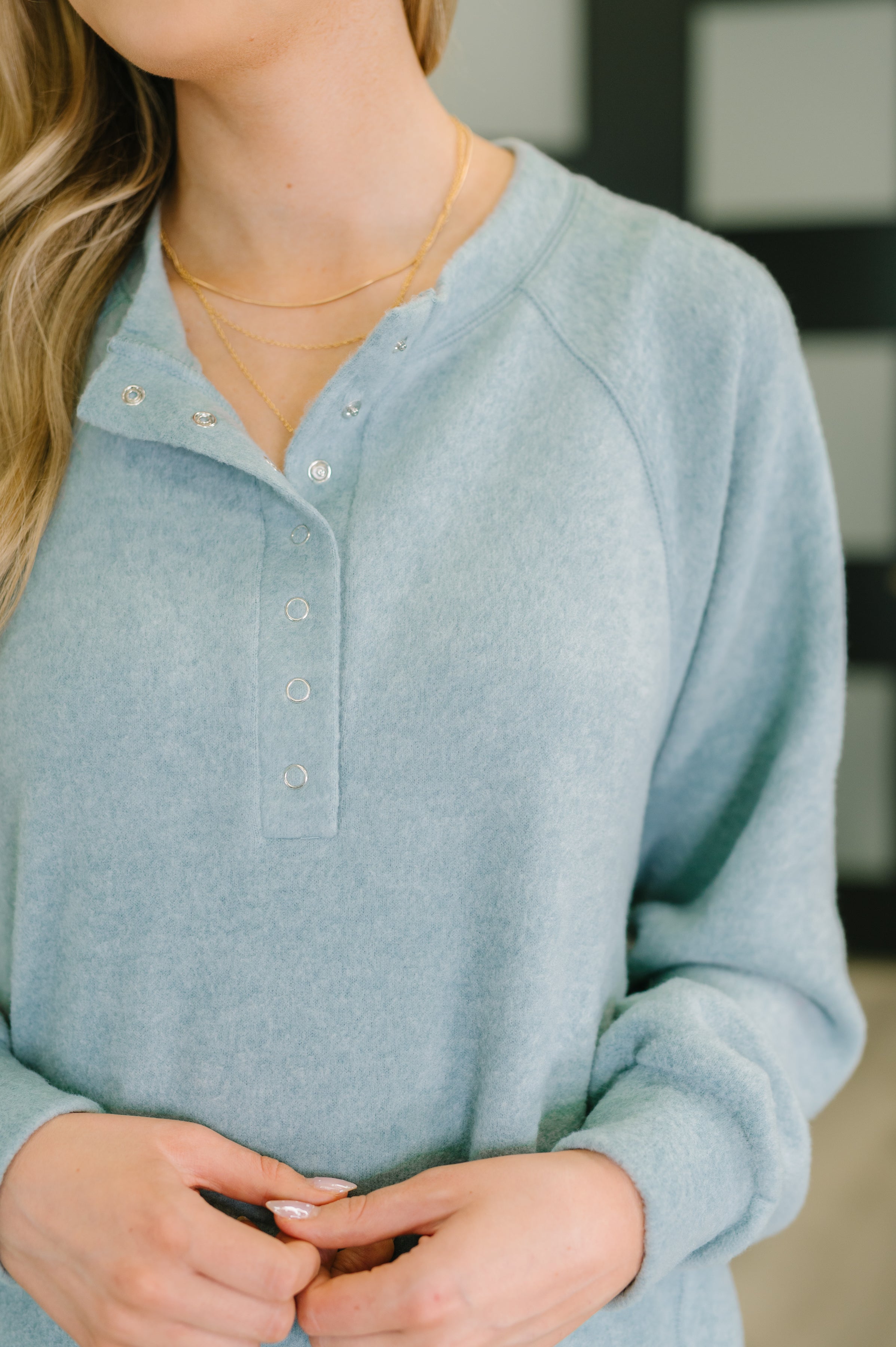 Urban Flux Scooped Hi-Low Long Pullover in Blue Grey Womens Ave Shops- Tilden Co.