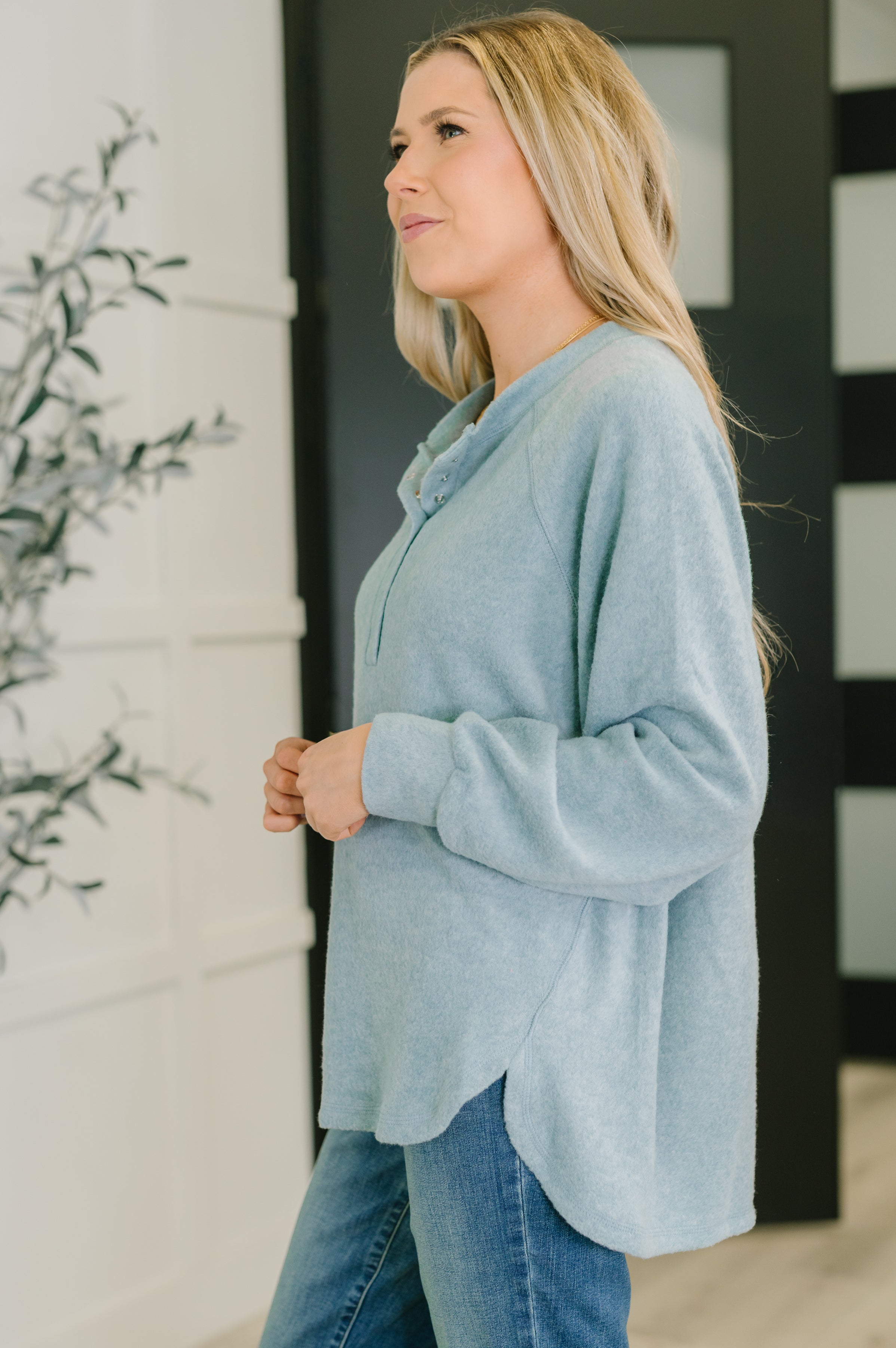 Urban Flux Scooped Hi-Low Long Pullover in Blue Grey Womens Ave Shops- Tilden Co.