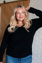 V-Neck Front Seam Sweater in Black    Tops Ave Shops- Tilden Co.