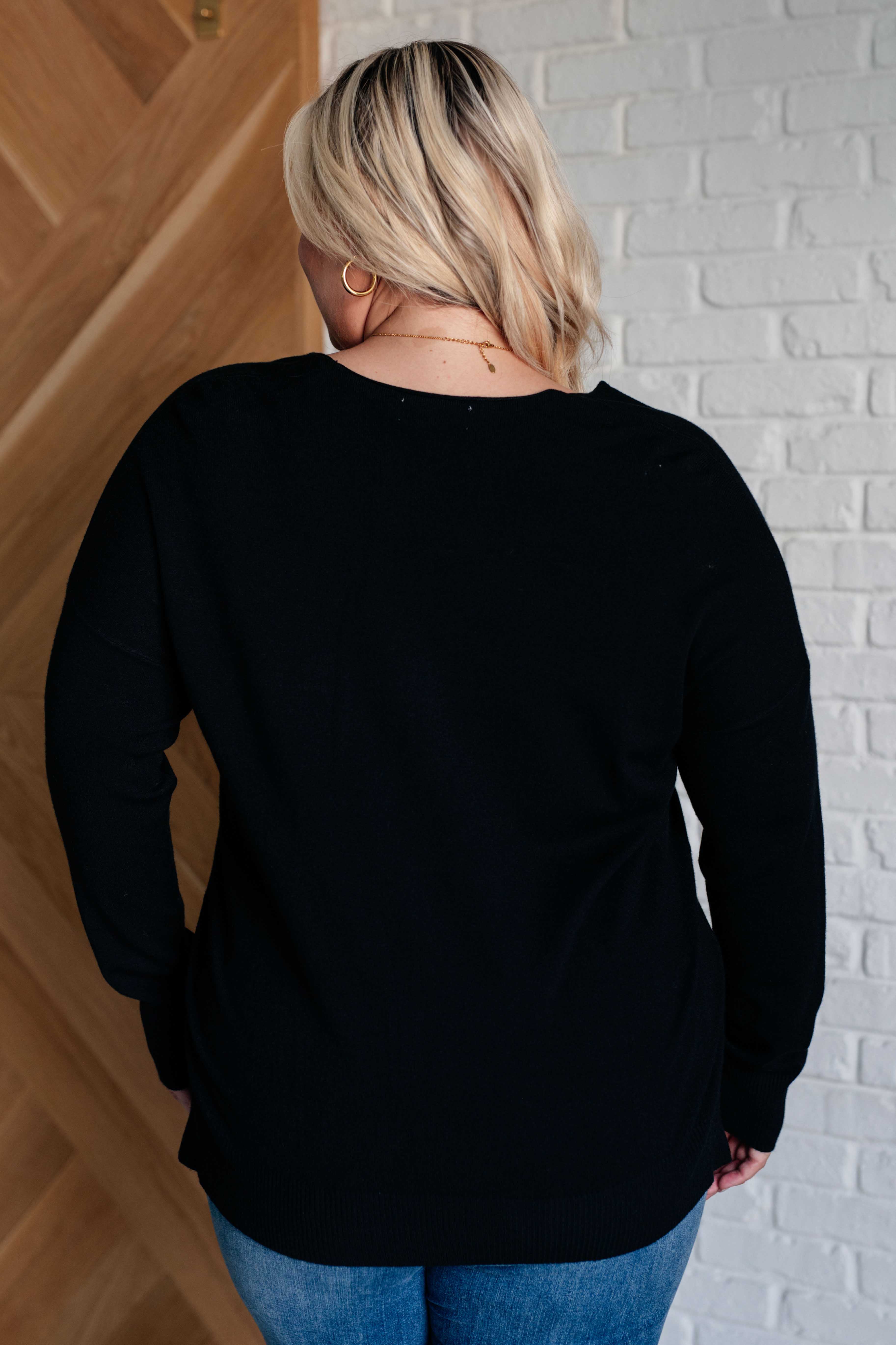 V-Neck Front Seam Sweater in Black    Tops Ave Shops- Tilden Co.