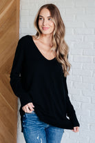 V-Neck Front Seam Sweater in Black    Tops Ave Shops- Tilden Co.