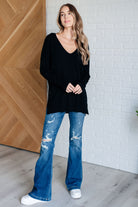 V-Neck Front Seam Sweater in Black    Tops Ave Shops- Tilden Co.