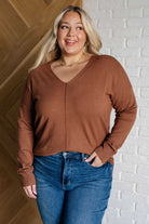 V-Neck Front Seam Sweater in Deep Camel    Tops Ave Shops- Tilden Co.