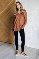 V-Neck Front Seam Sweater in Deep Camel    Tops Ave Shops- Tilden Co.