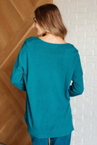 V-Neck Front Seam Sweater in Heather Ocean Teal    Tops Ave Shops- Tilden Co.